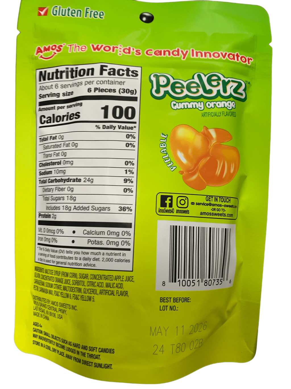 Amos Peelerz Orange Gummies 170G - U.S Edition