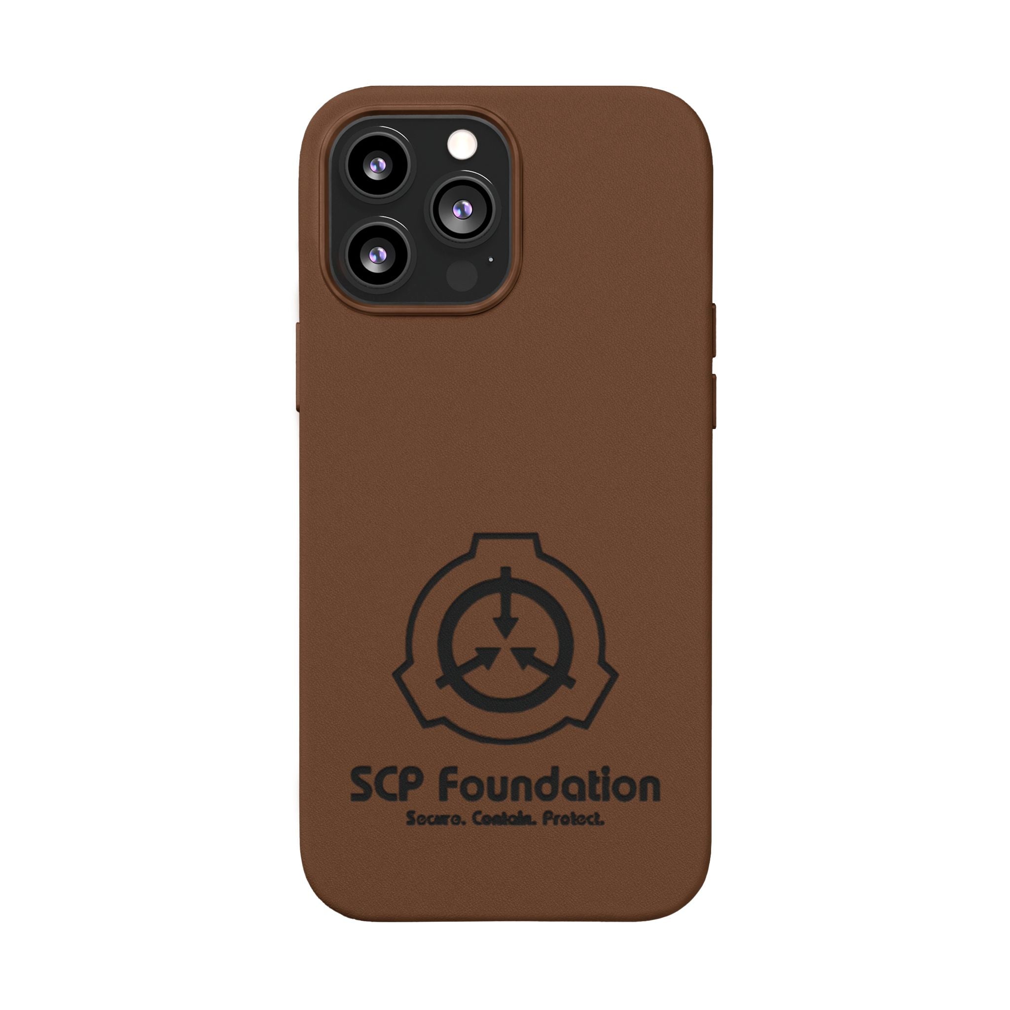 SCP Foundation PU Leather Phone Case — Embossed Logo Engraving