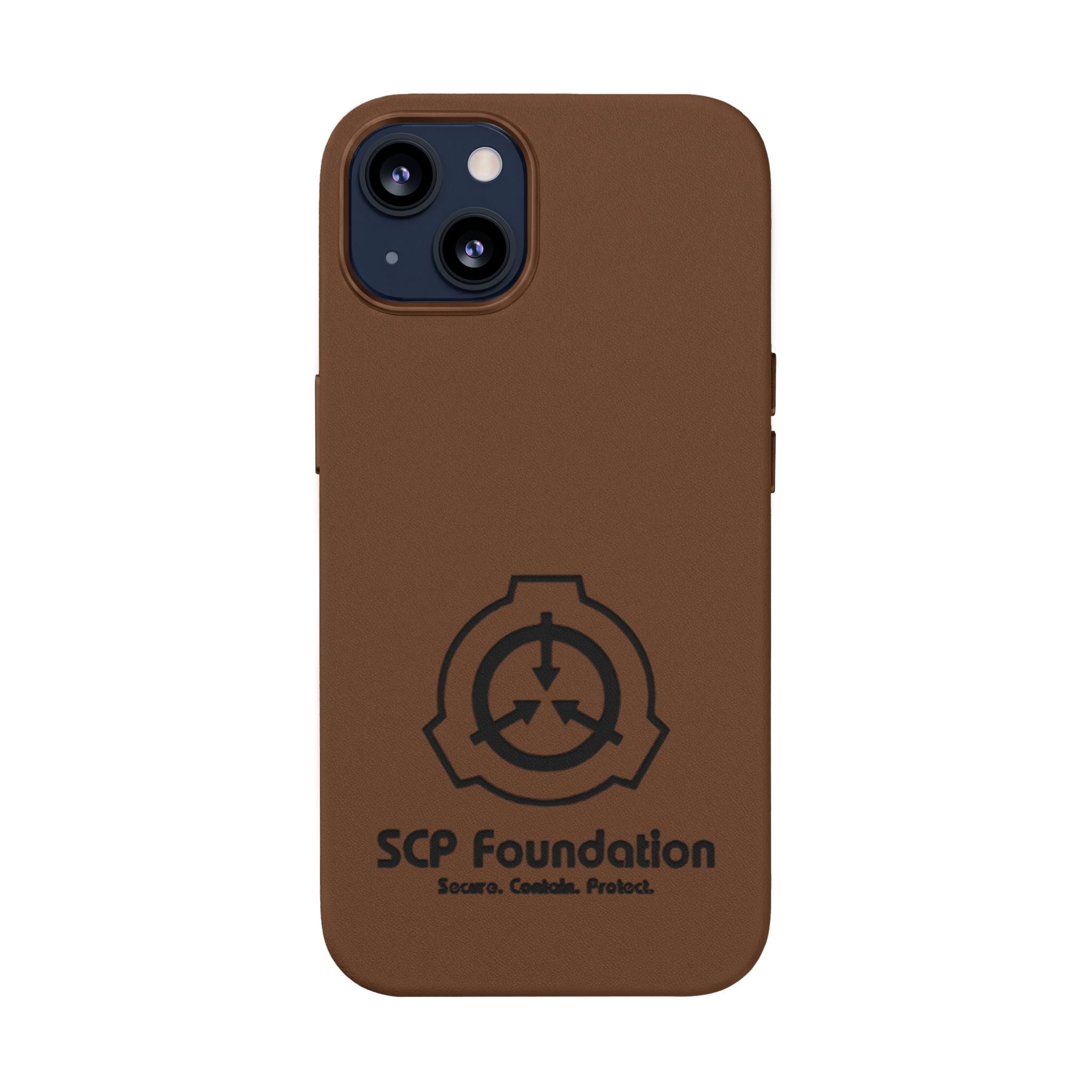 SCP Foundation PU Leather Phone Case — Embossed Logo Engraving