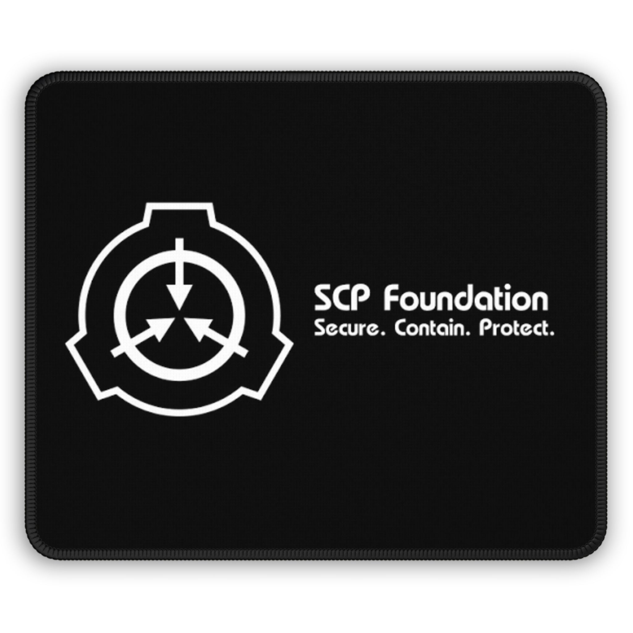 SCP Foundation Gaming Mouse Pad — Secure. Contain. Protect. Black Desk Mat for Gamers & Fans