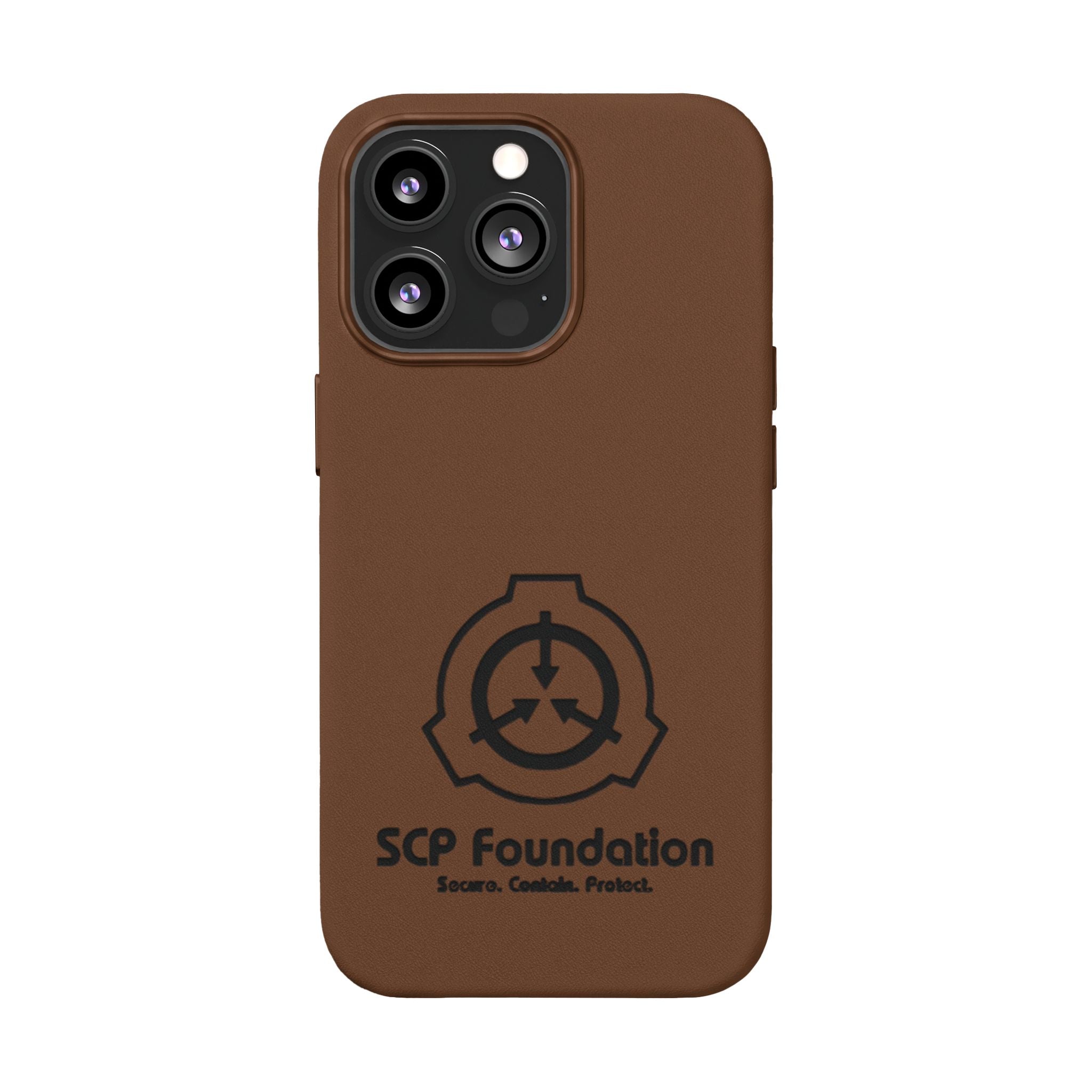 SCP Foundation PU Leather Phone Case — Embossed Logo Engraving