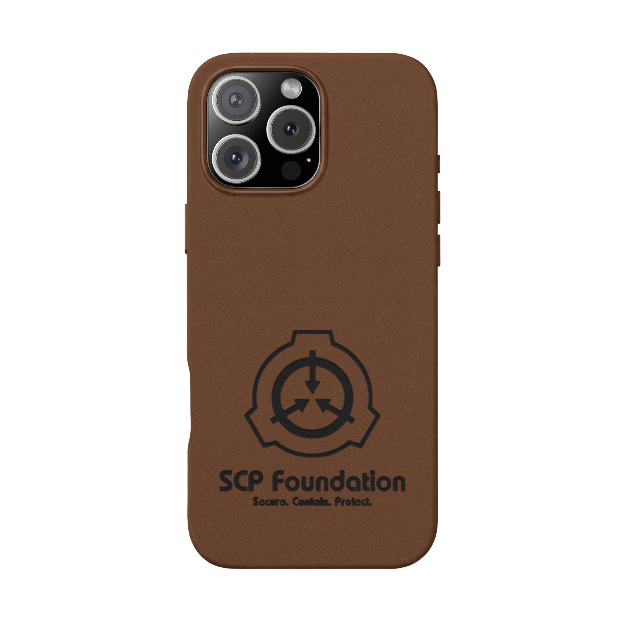 SCP Foundation PU Leather Phone Case — Embossed Logo Engraving
