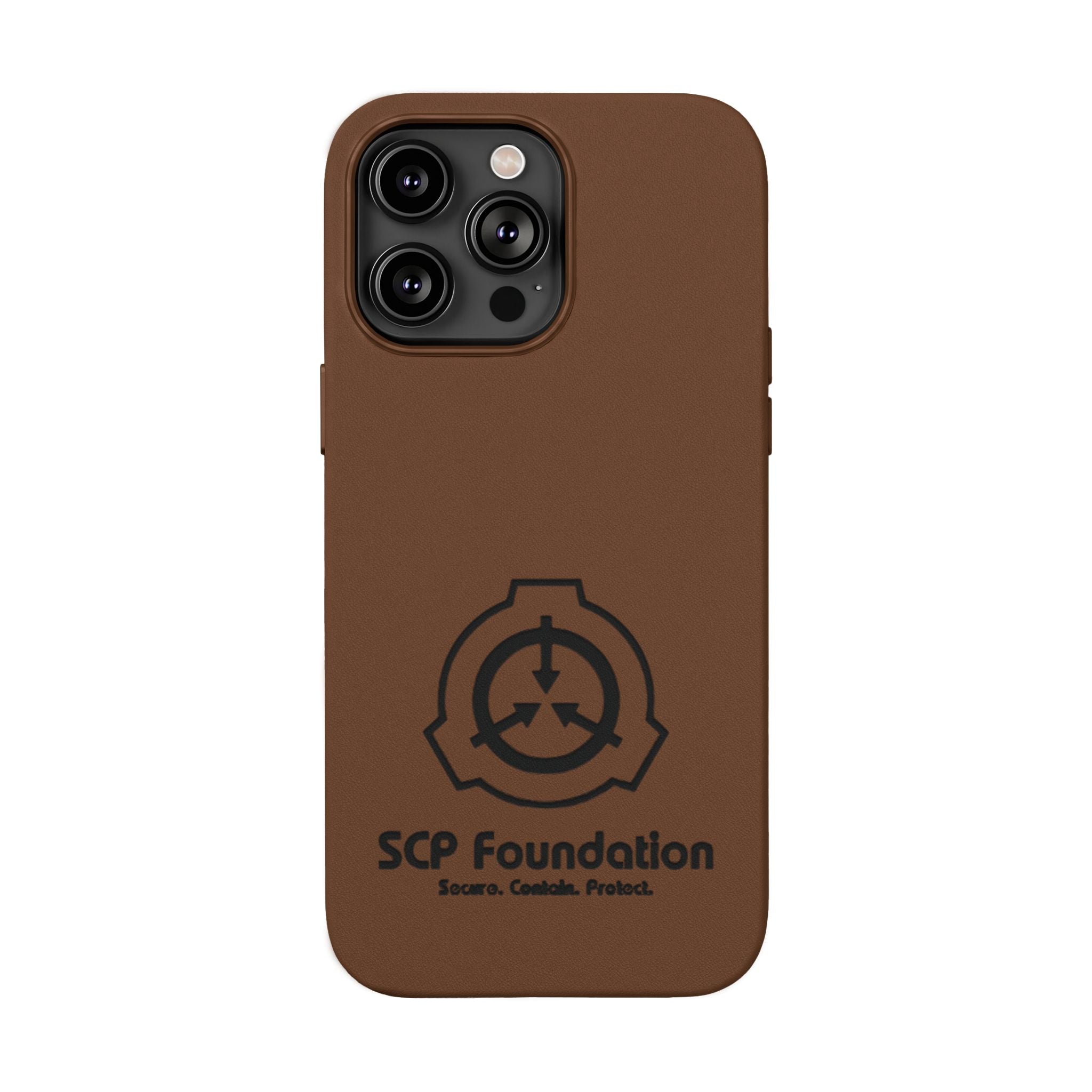 SCP Foundation PU Leather Phone Case — Embossed Logo Engraving