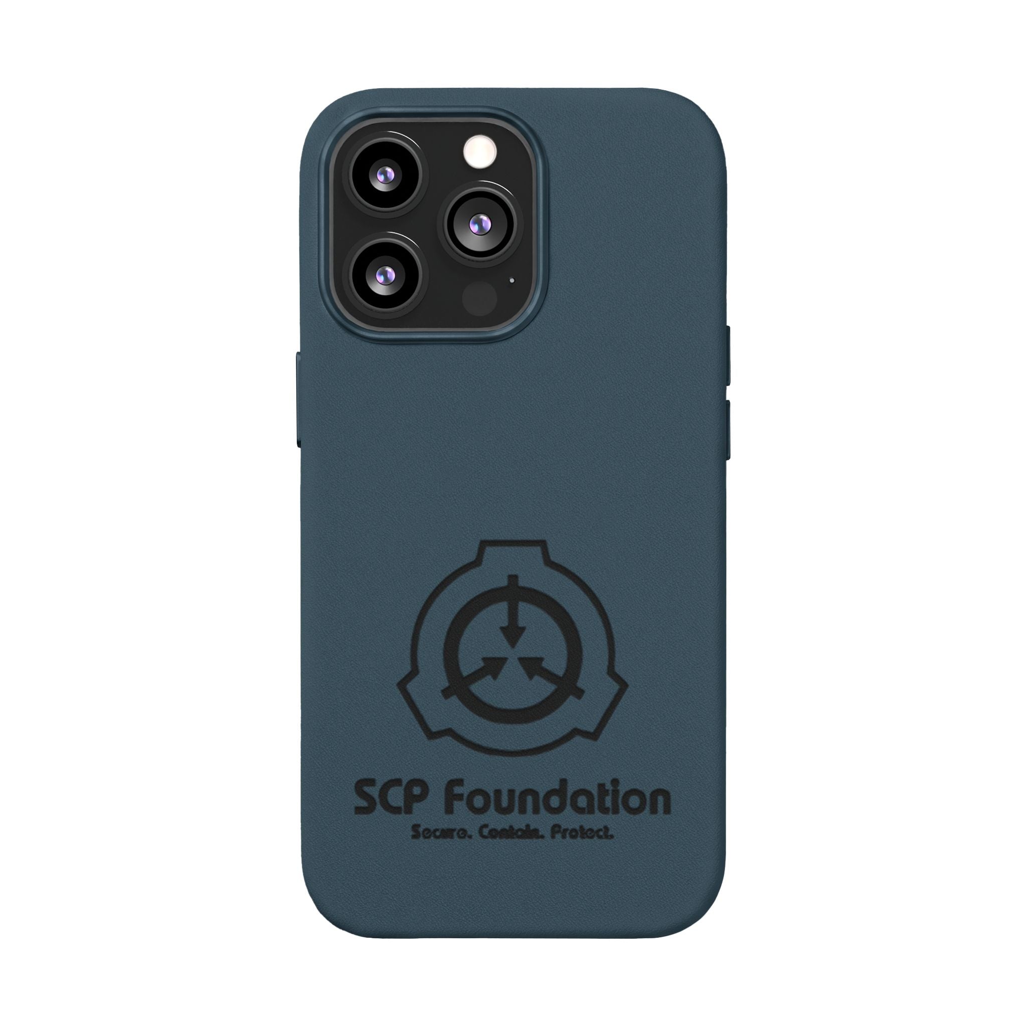 SCP Foundation PU Leather Phone Case — Embossed Logo Engraving