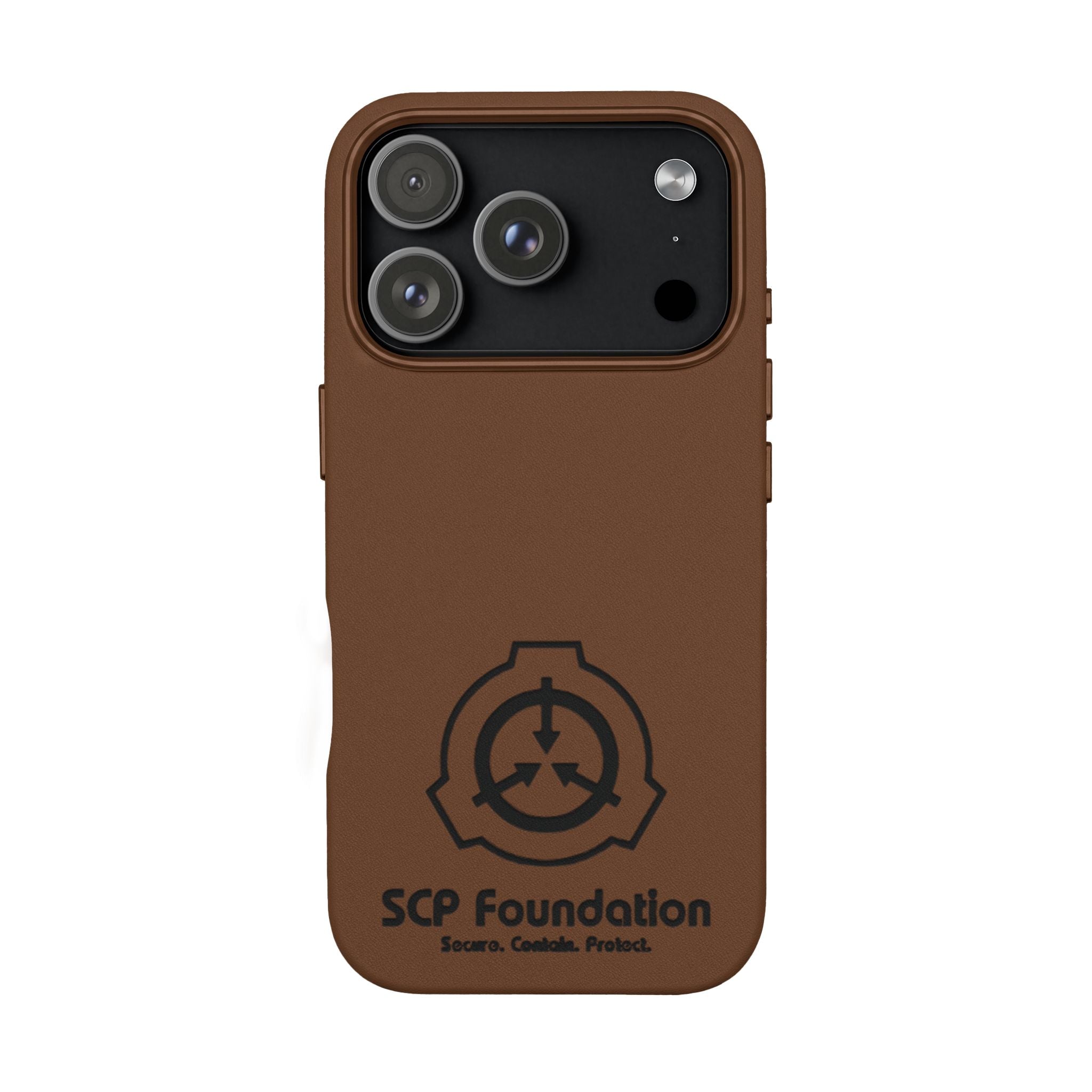 SCP Foundation PU Leather Phone Case — Embossed Logo Engraving