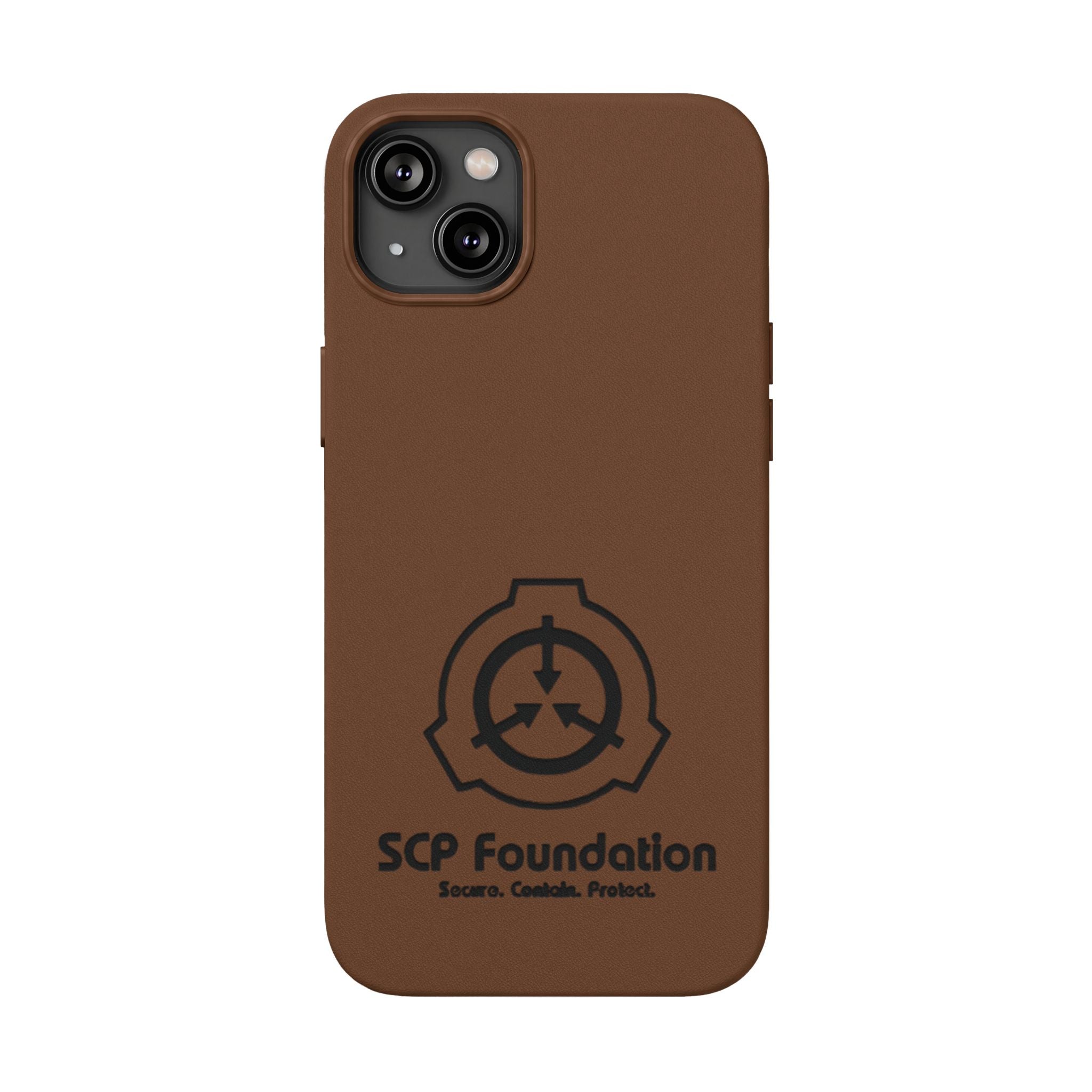 SCP Foundation PU Leather Phone Case — Embossed Logo Engraving
