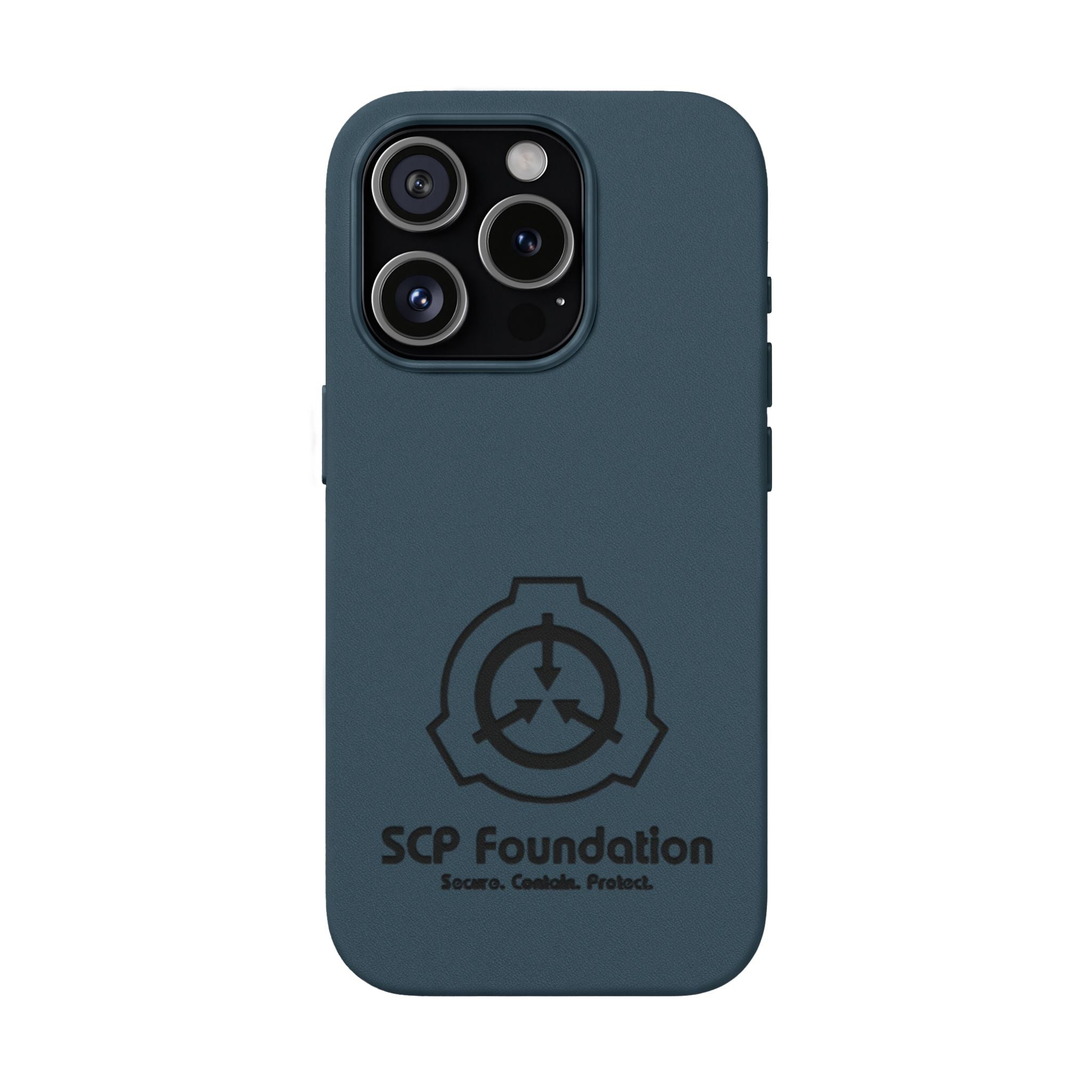 SCP Foundation PU Leather Phone Case — Embossed Logo Engraving