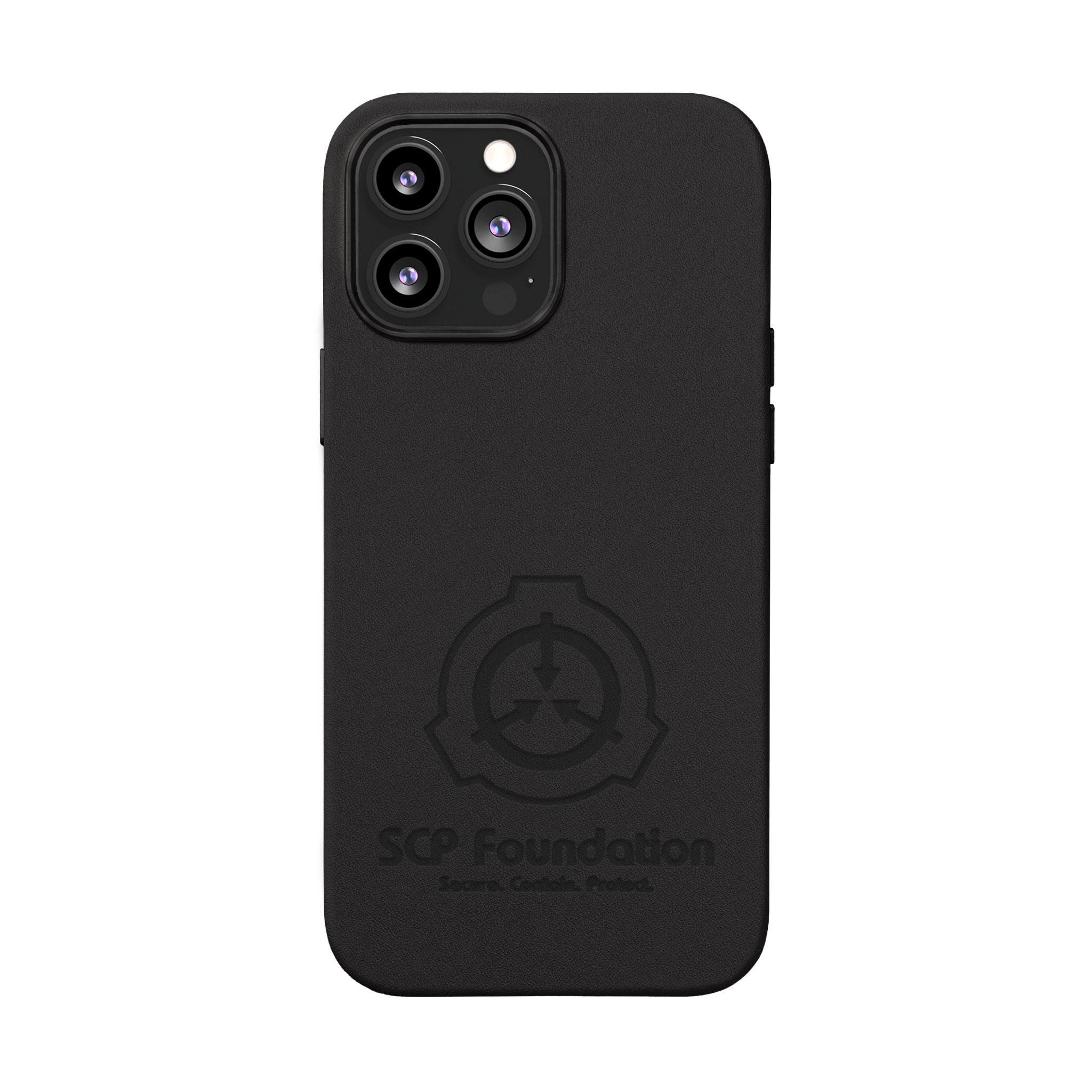 SCP Foundation PU Leather Phone Case — Embossed Logo Engraving