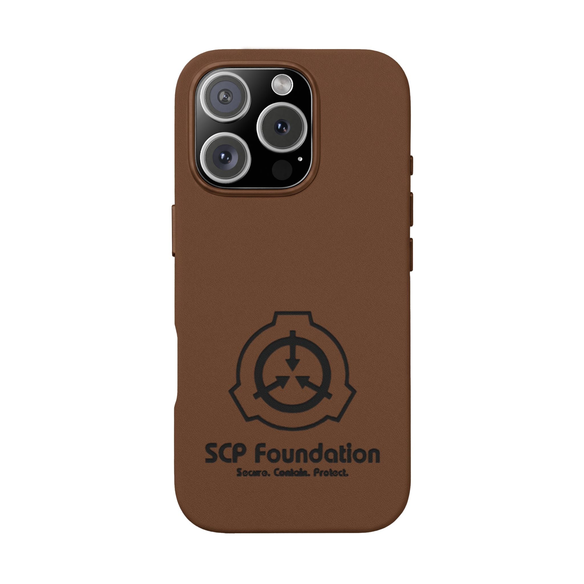SCP Foundation PU Leather Phone Case — Embossed Logo Engraving