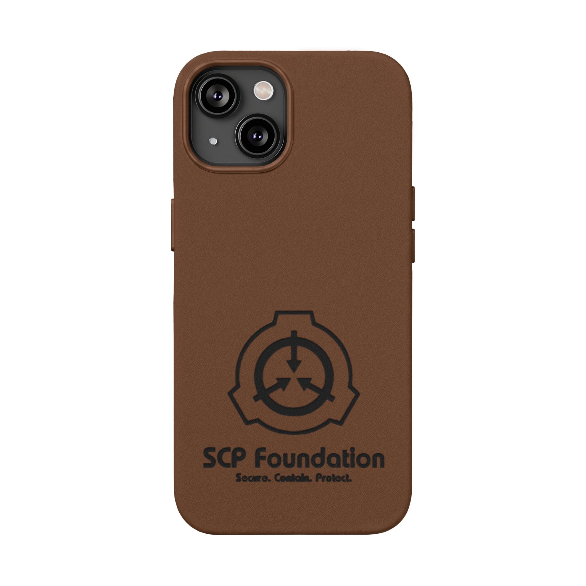 SCP Foundation PU Leather Phone Case — Embossed Logo Engraving