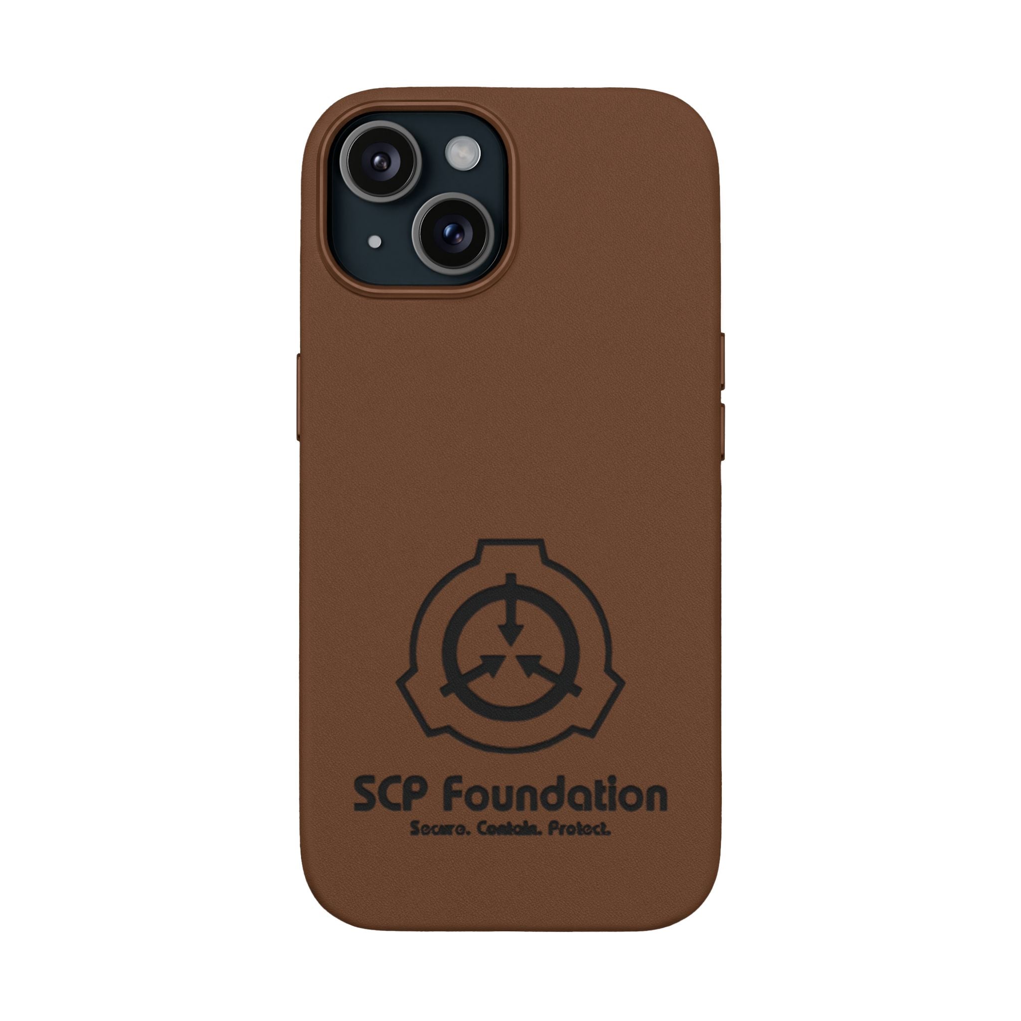 SCP Foundation PU Leather Phone Case — Embossed Logo Engraving