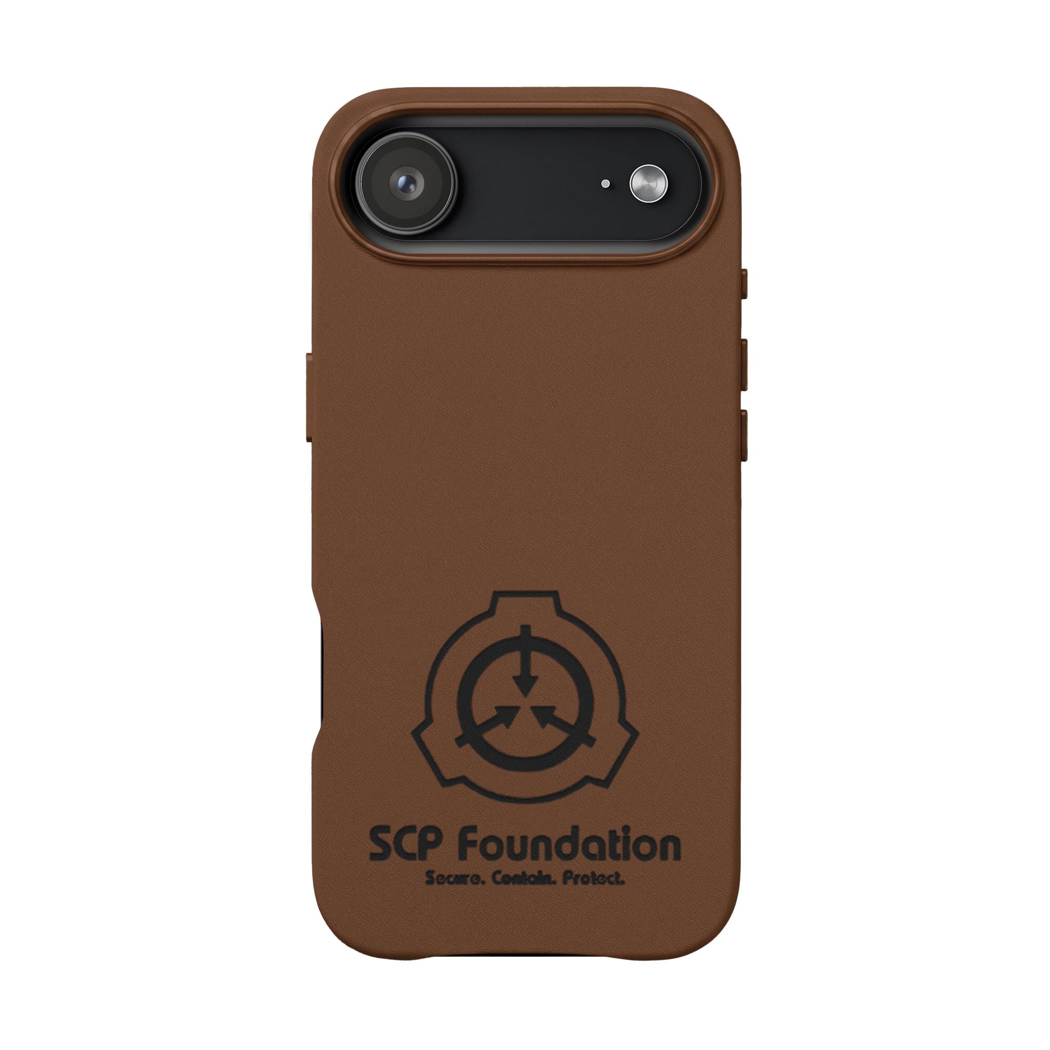 SCP Foundation PU Leather Phone Case — Embossed Logo Engraving