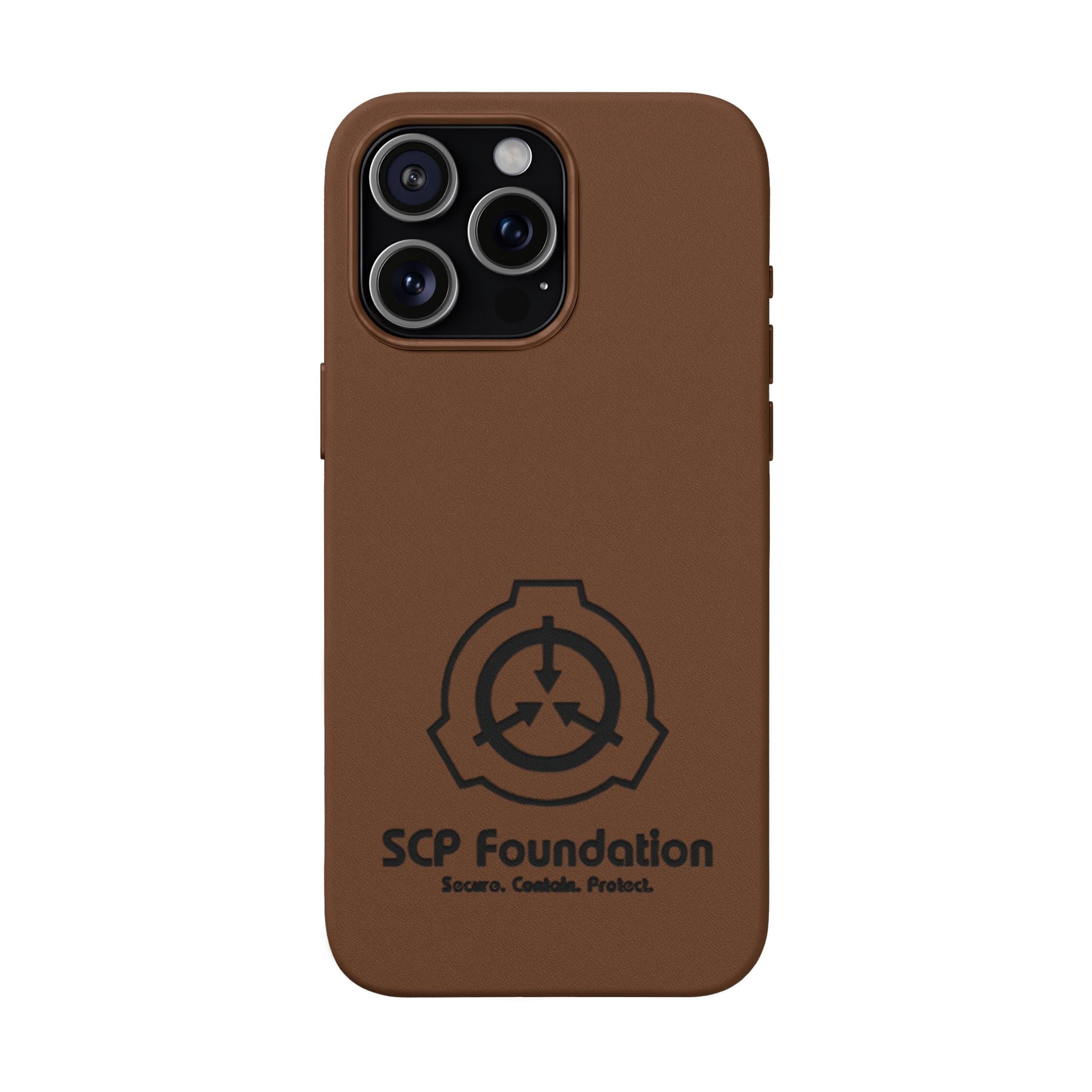 SCP Foundation PU Leather Phone Case — Embossed Logo Engraving