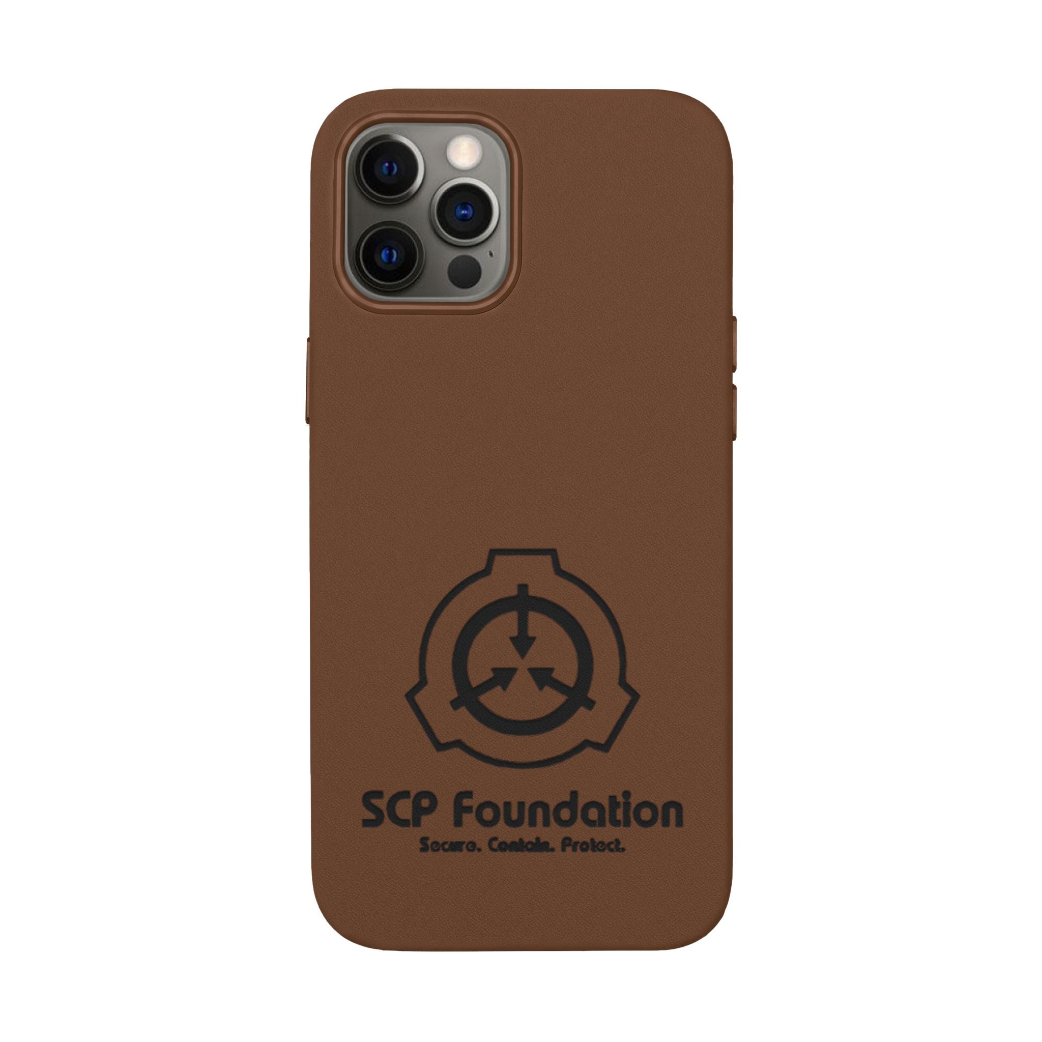 SCP Foundation PU Leather Phone Case — Embossed Logo Engraving