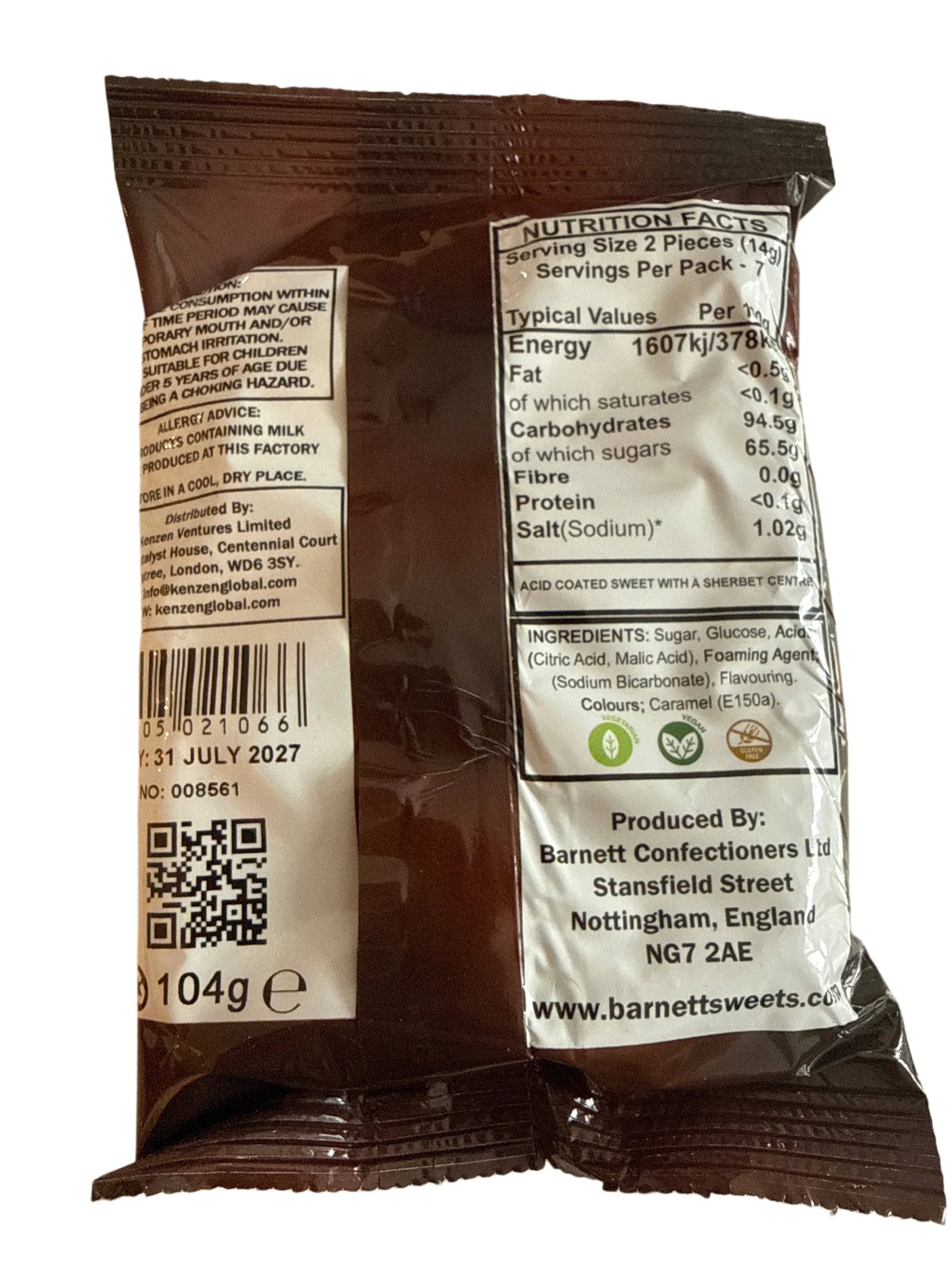Barnetts Mega Cola Candy 104G - U.K Edition