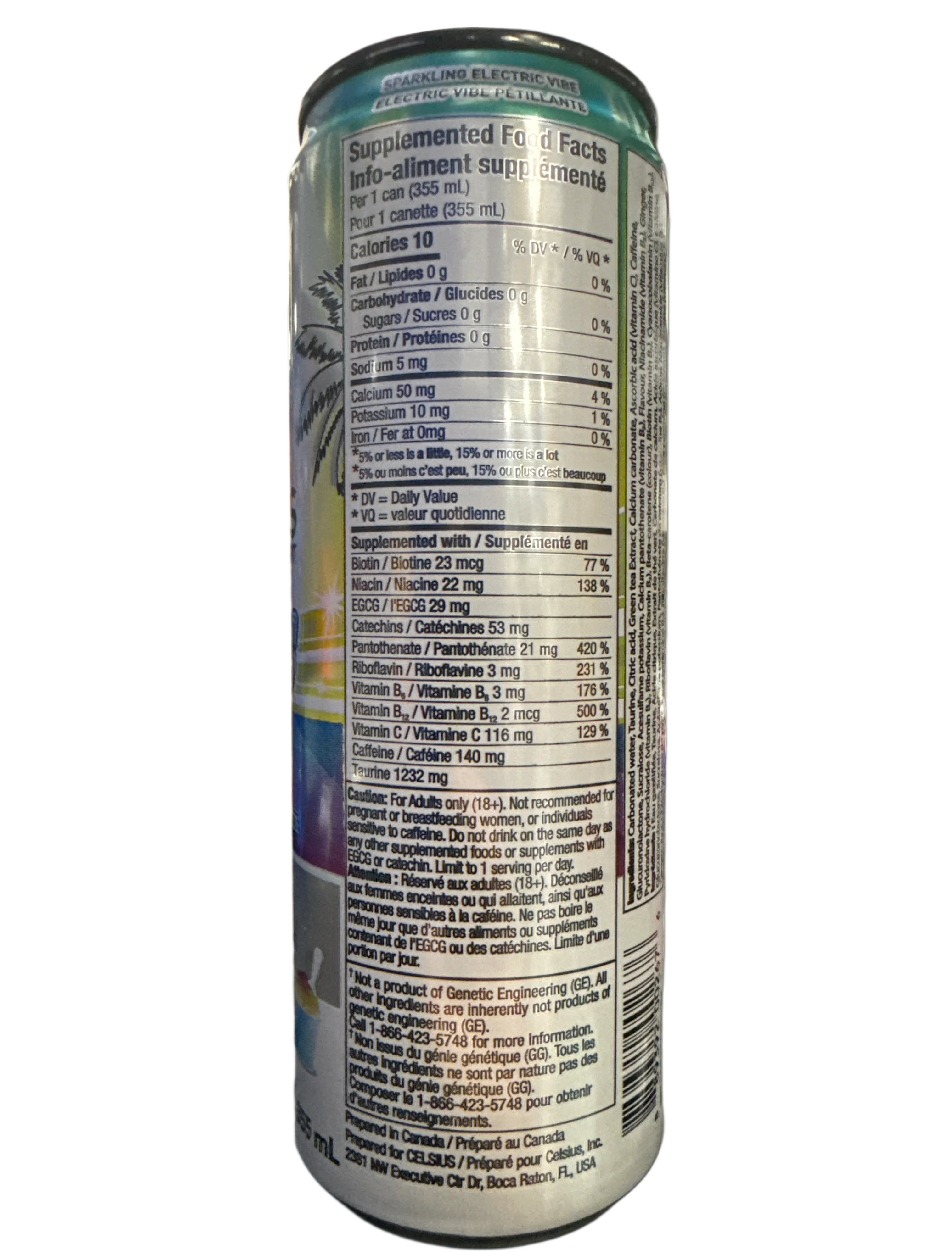 Celsius Limited Edition Zero Sugar Electric Vibe Sparkling Tropical Freeze Energy Drink 355ML - Canadian Edition