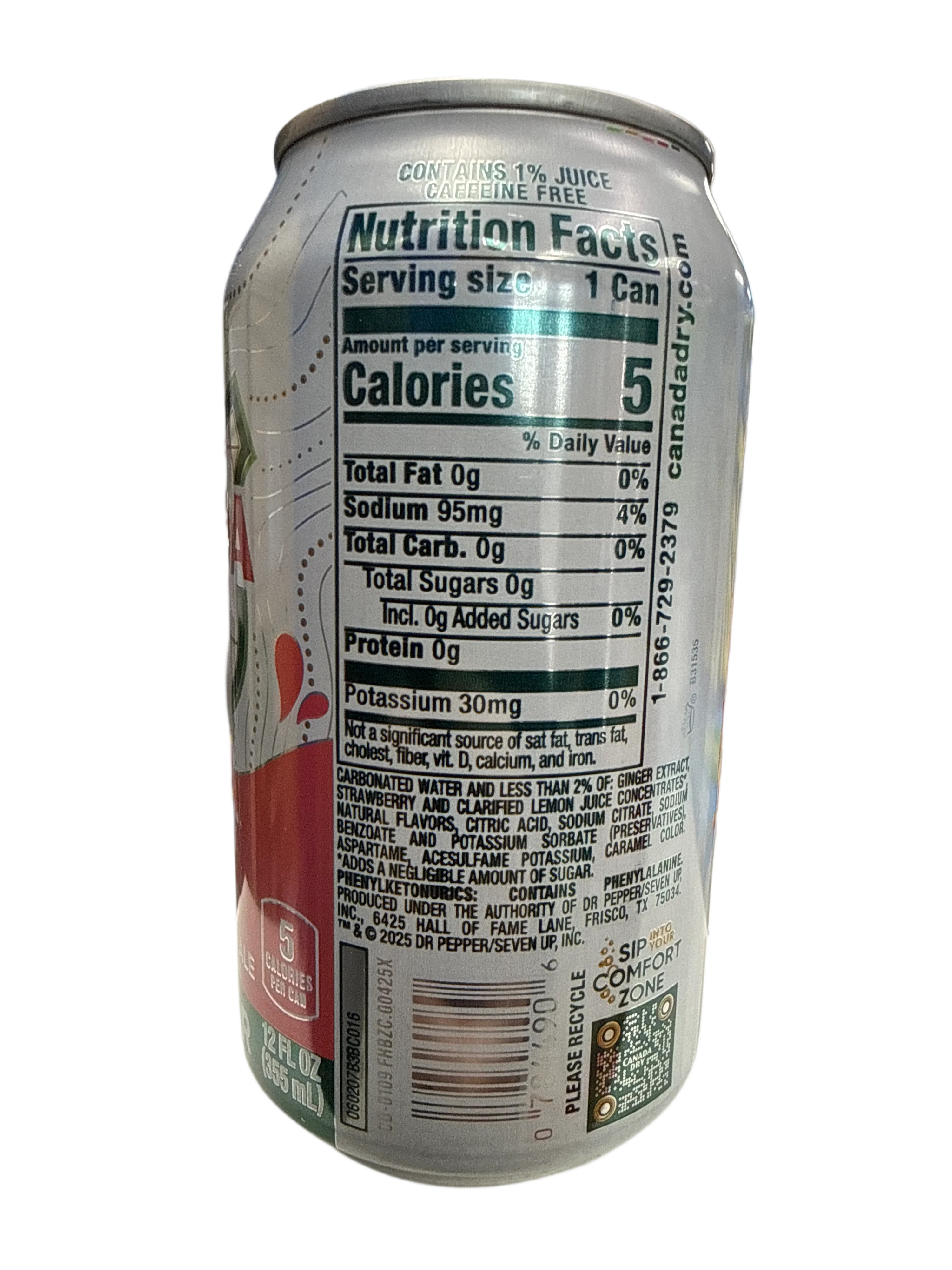 Canada Dry Zero Sugar Strawberry Fruit Splash 355ML - U.S Edition