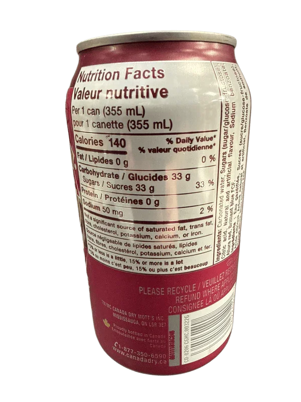 Canada Dry Cranberry Ginger Ale 355ML - Canadian Edition