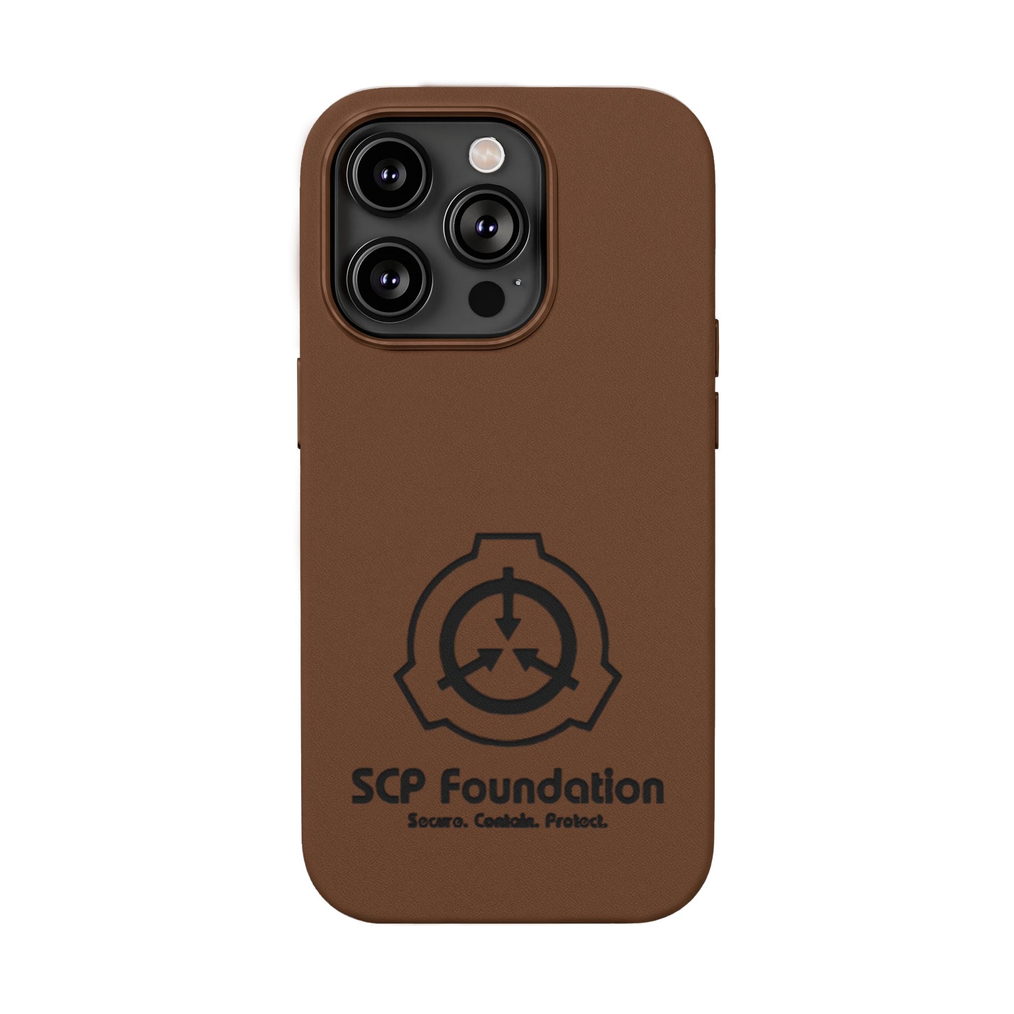 SCP Foundation PU Leather Phone Case — Embossed Logo Engraving