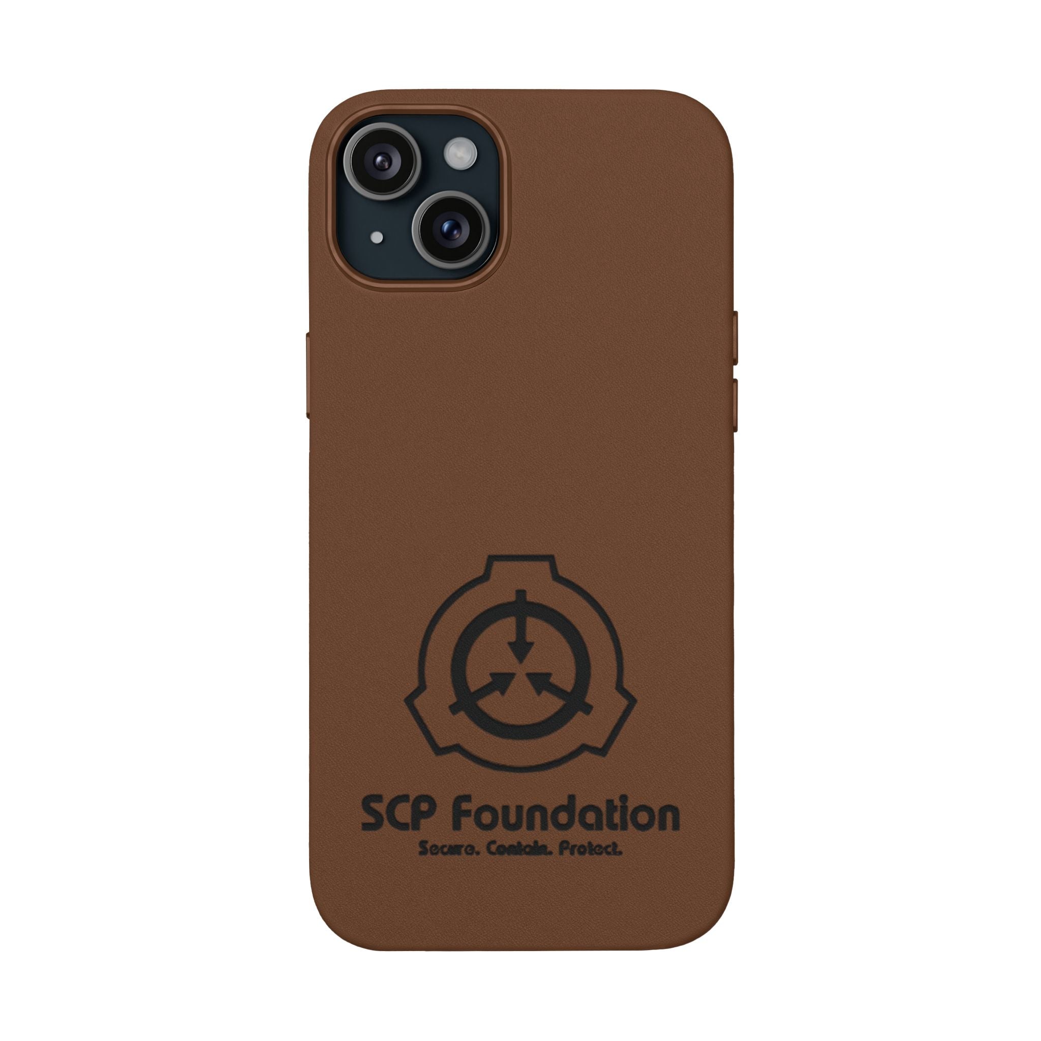 SCP Foundation PU Leather Phone Case — Embossed Logo Engraving