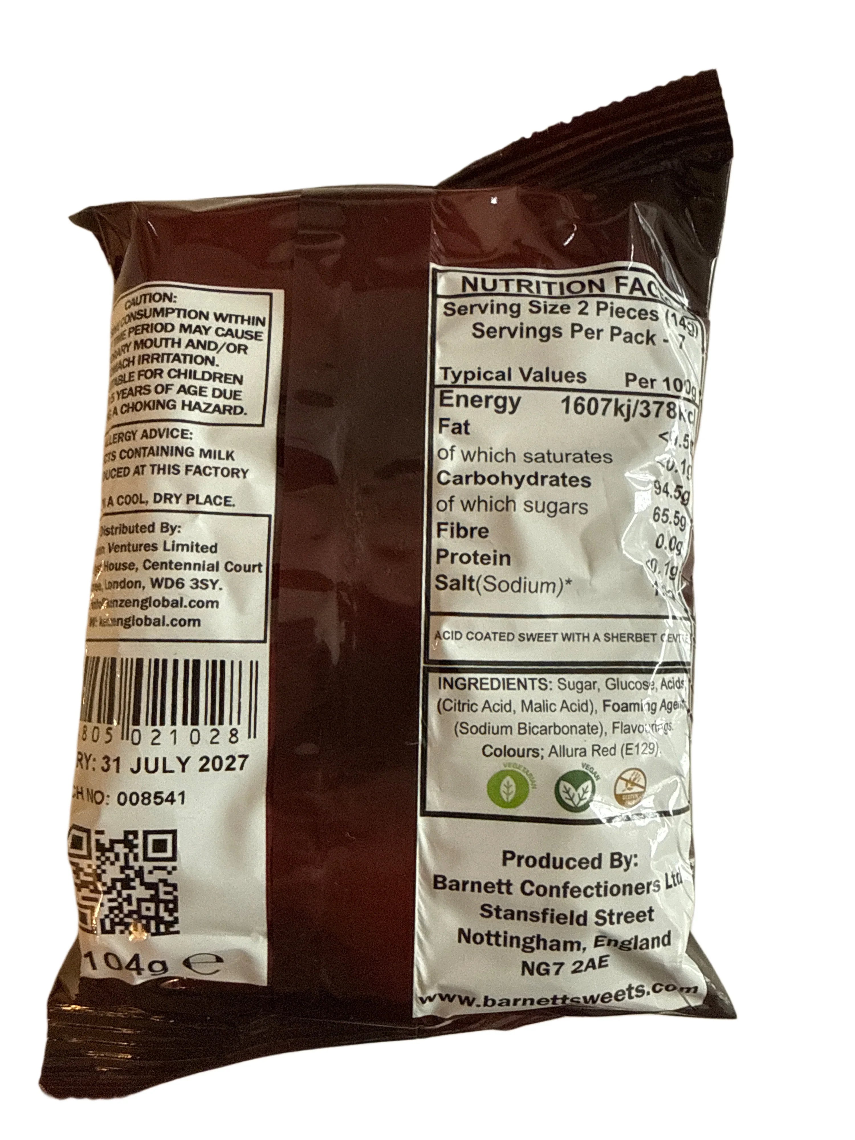 Barnetts Mega Cherry Candy 104G - U.K Edition