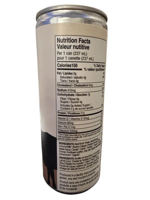 Broya 100% Grass Fed Chocolate Bone Broth Drink 237ML - Canadian Edition