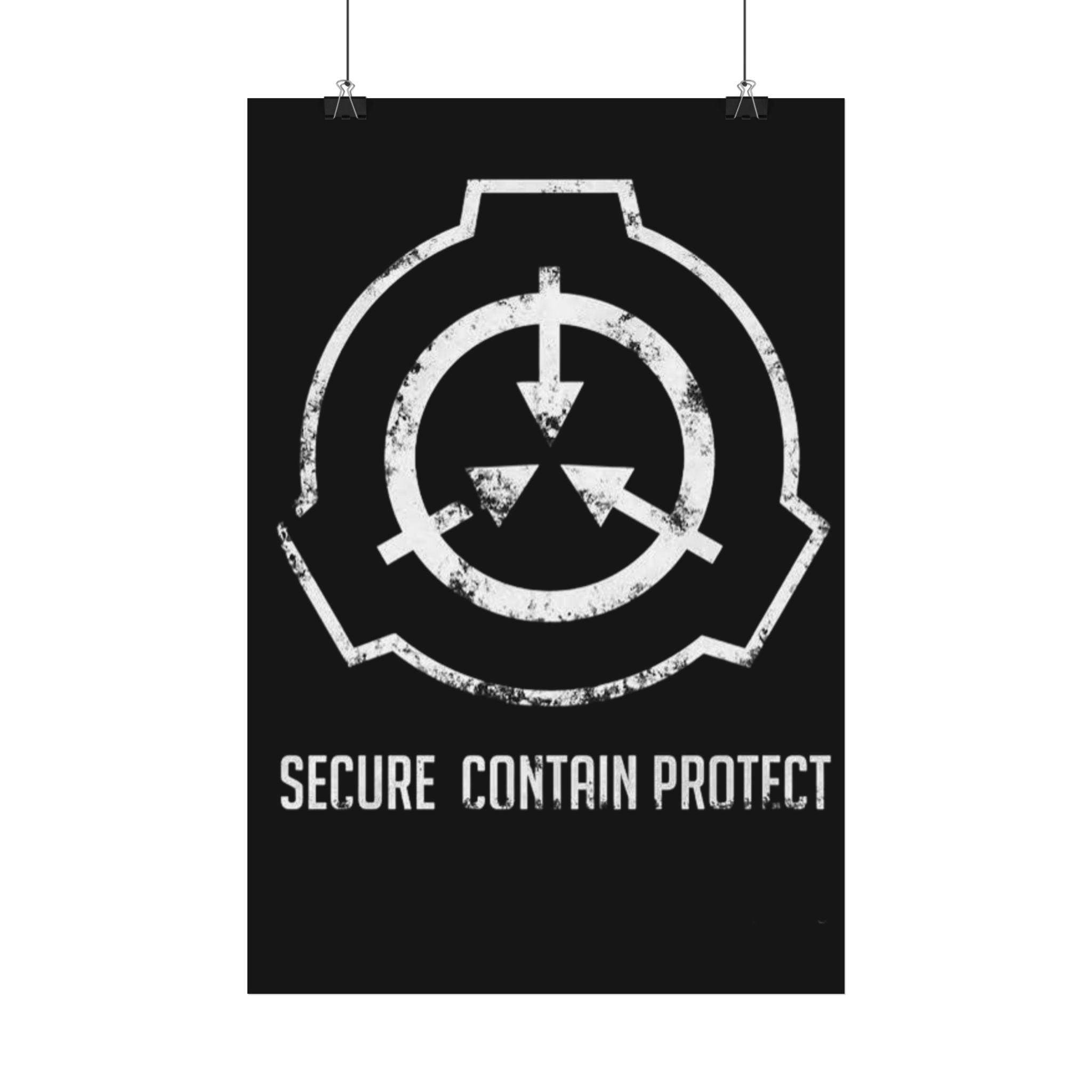 SCP Foundation Satin Poster — "Secure Contain Protect" Black Logo Wall Art