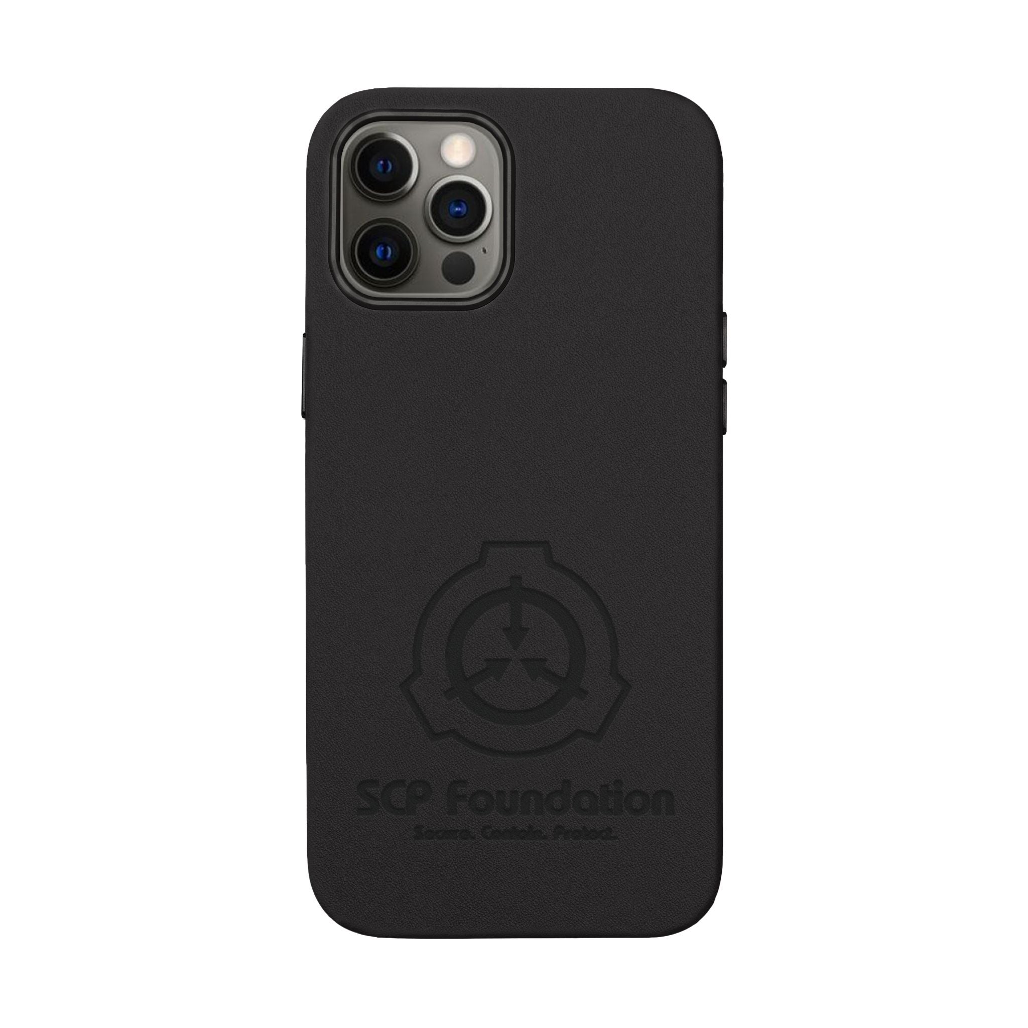 SCP Foundation PU Leather Phone Case — Embossed Logo Engraving