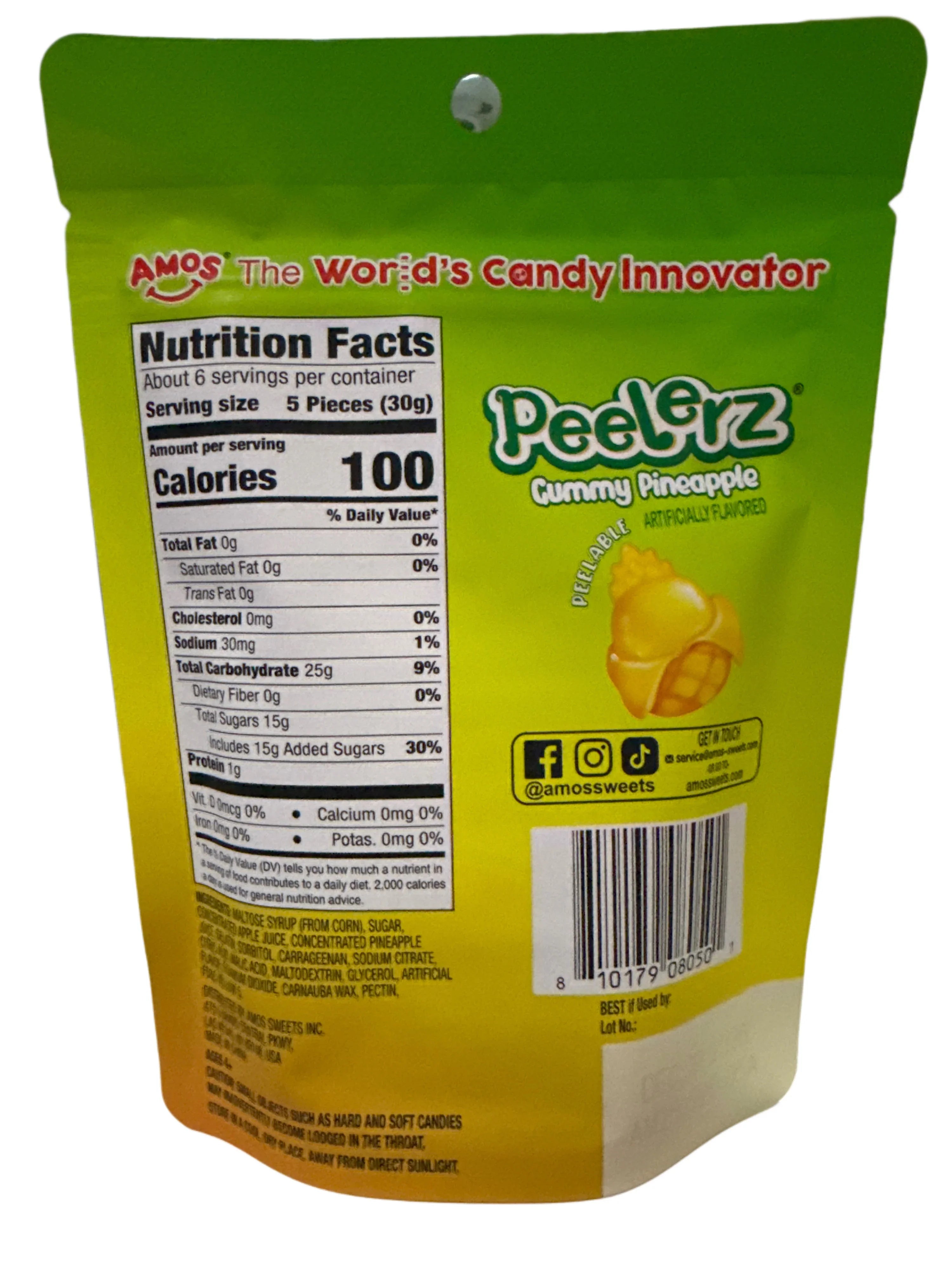 Amos Peelerz Pineapple Peelable Gummy Candy 170G - U.S Edition