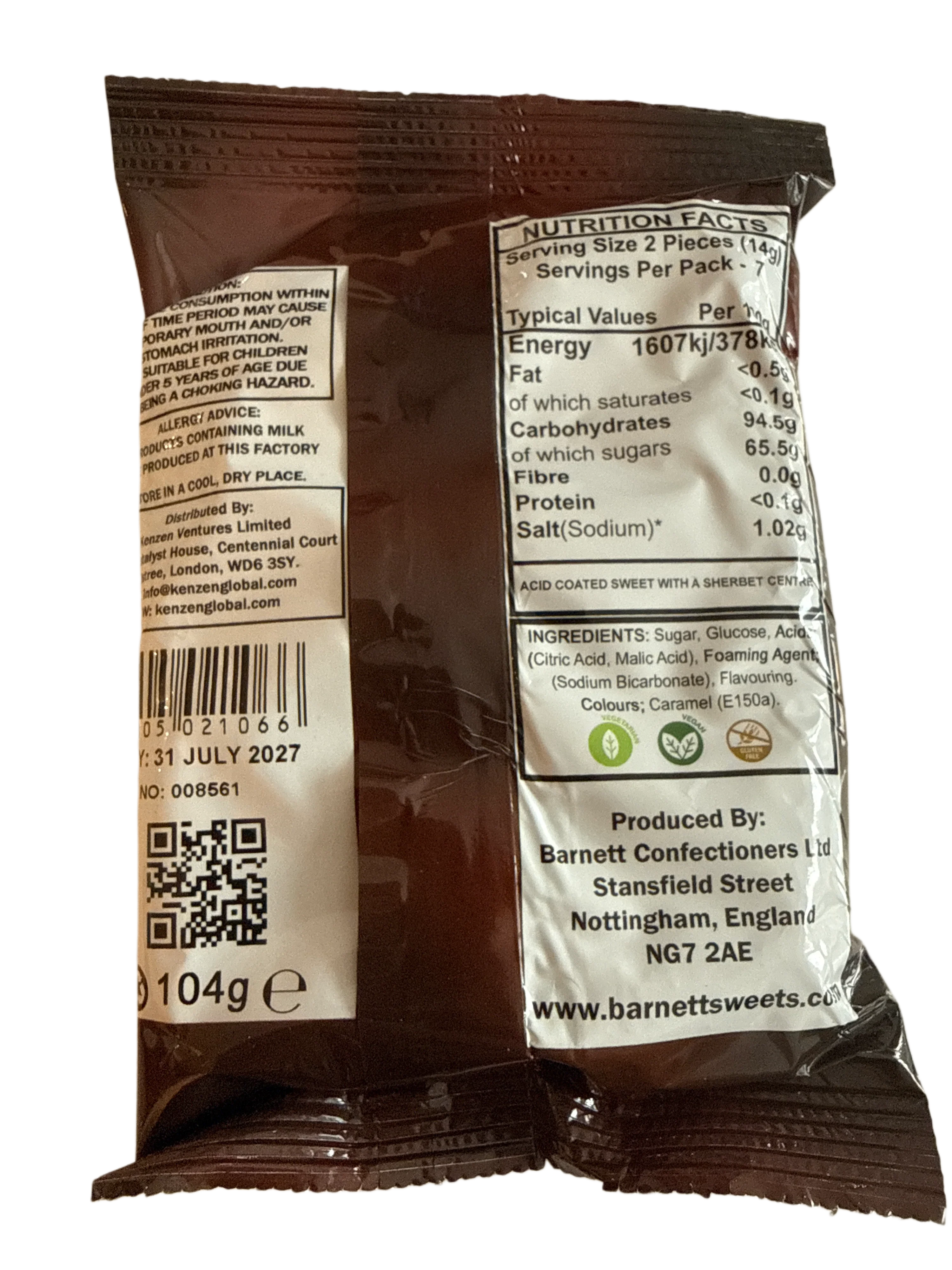 Barnetts Mega Cola Candy 104G - U.K Edition