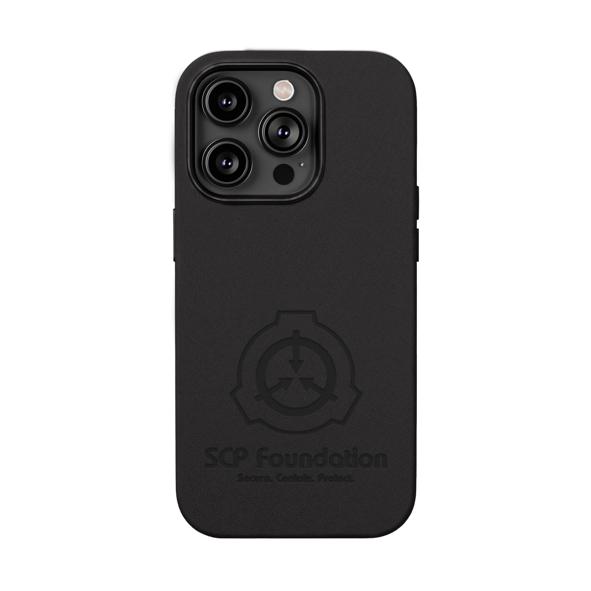 SCP Foundation PU Leather Phone Case — Embossed Logo Engraving