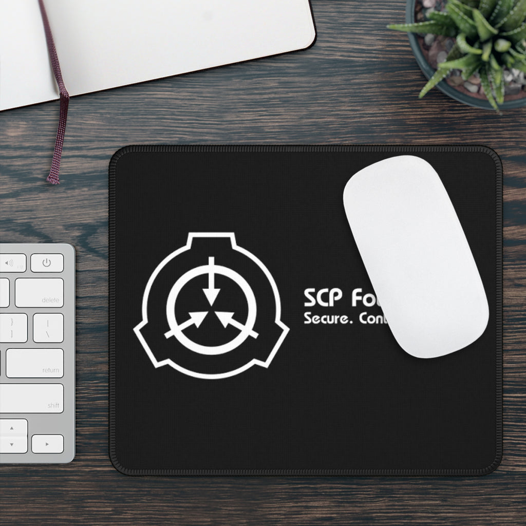 SCP Foundation Gaming Mouse Pad — Secure. Contain. Protect. Black Desk Mat for Gamers & Fans