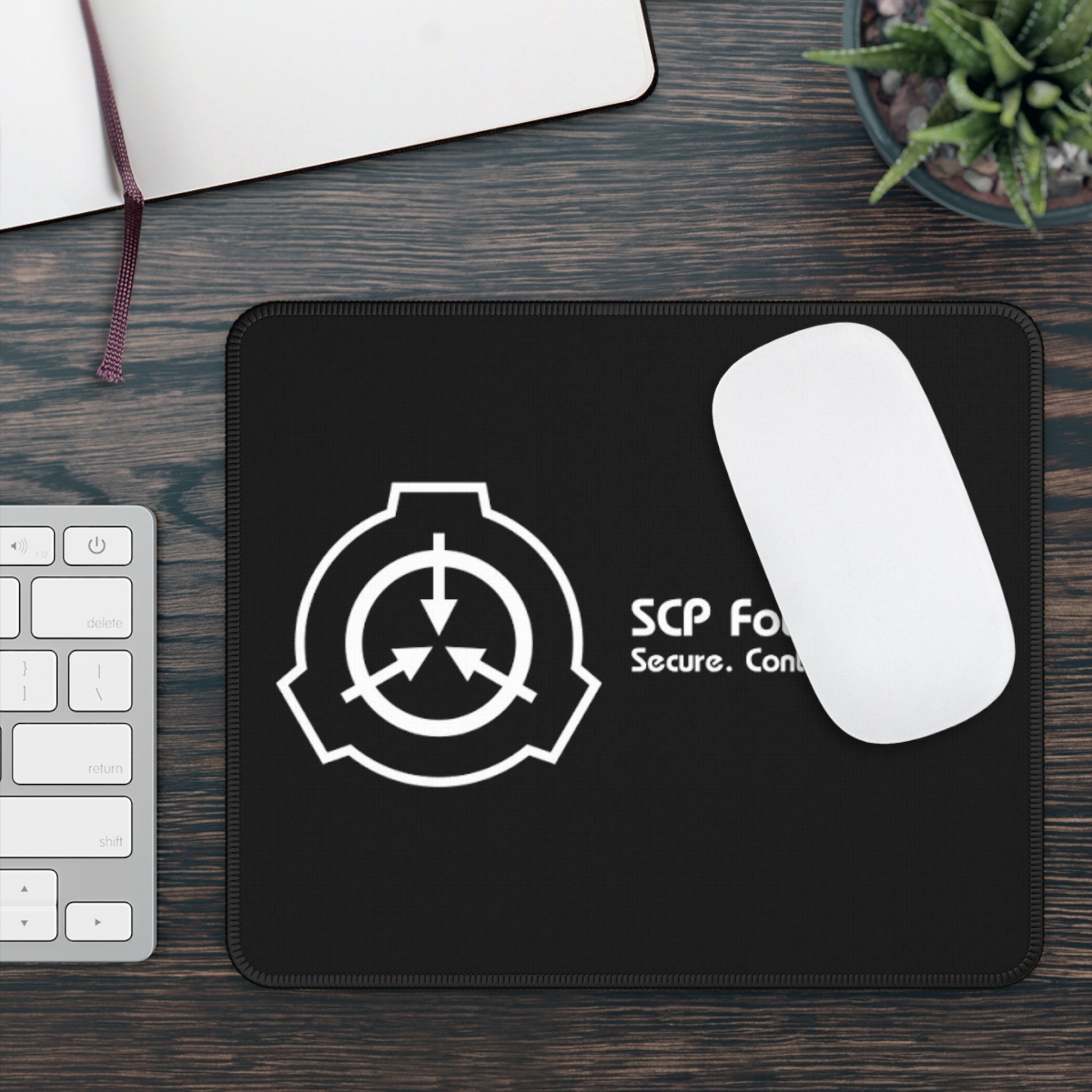 SCP Foundation Gaming Mouse Pad — Secure. Contain. Protect. Black Desk Mat for Gamers & Fans