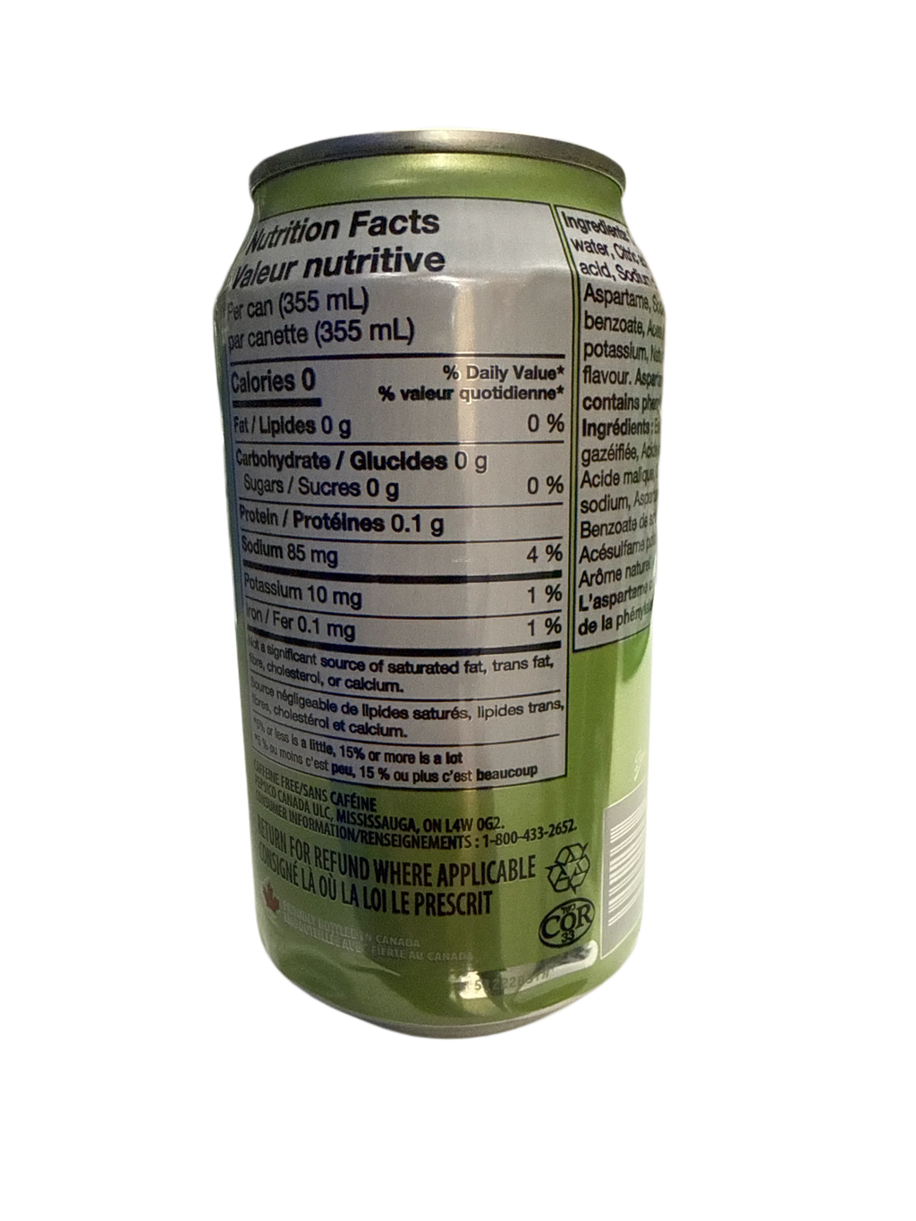 7UP Zero Sugar Lemon Lime Soda 355ML - Canadian Edition