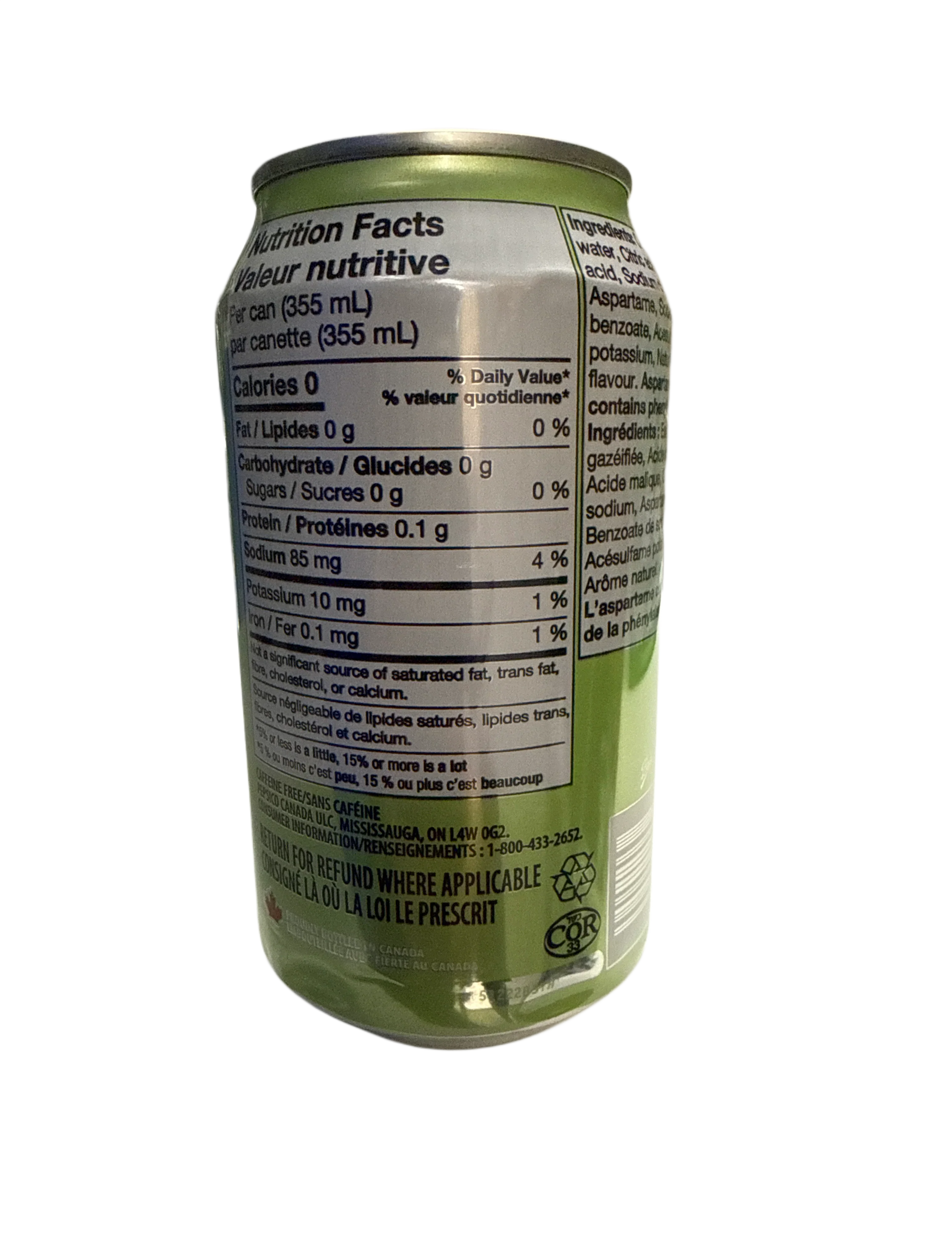 7UP Zero Sugar Lemon Lime Soda 355ML - Canadian Edition