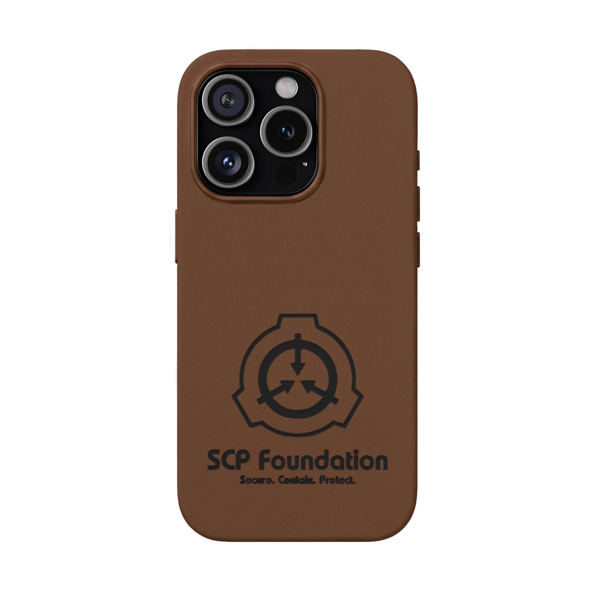 SCP Foundation PU Leather Phone Case — Embossed Logo Engraving