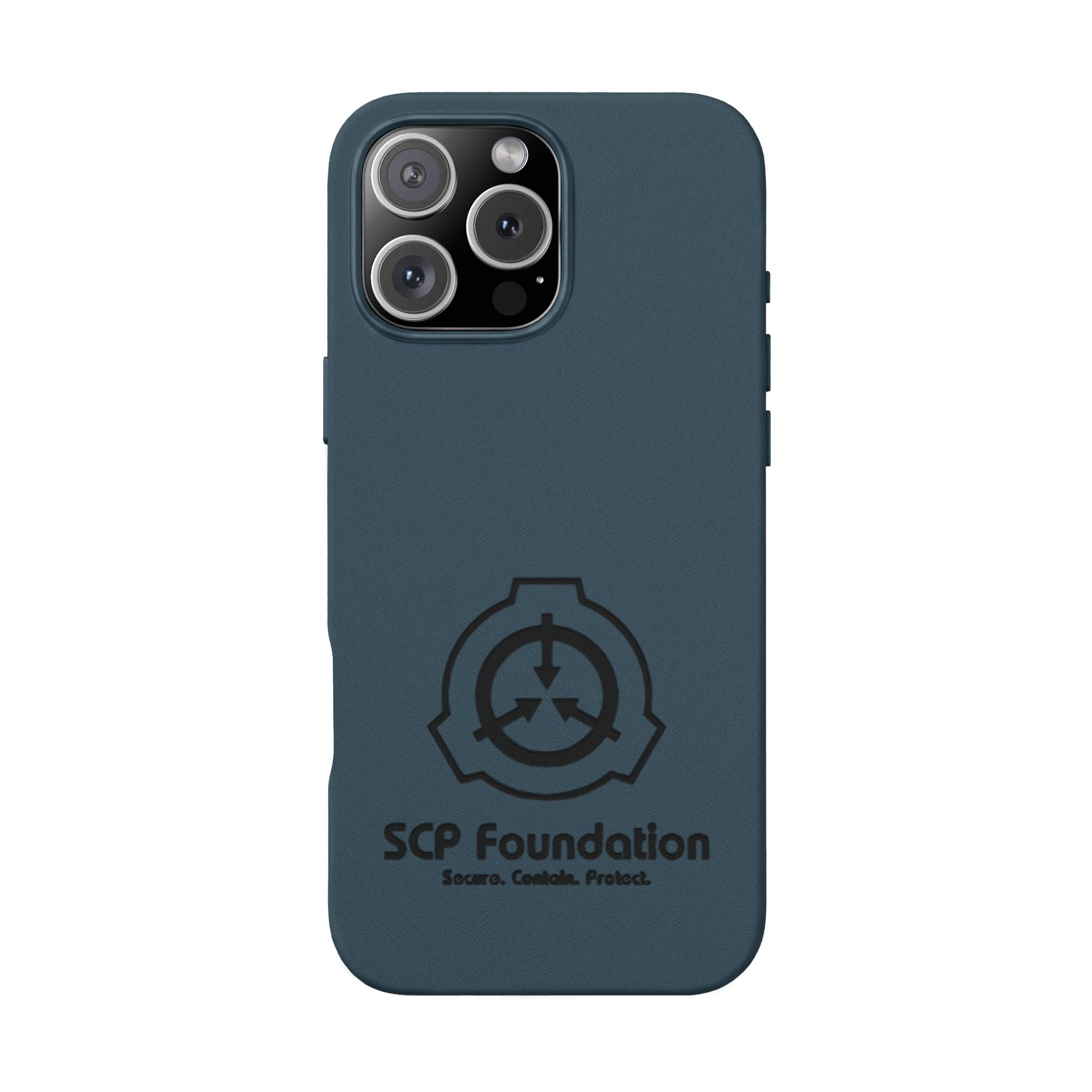 SCP Foundation PU Leather Phone Case — Embossed Logo Engraving