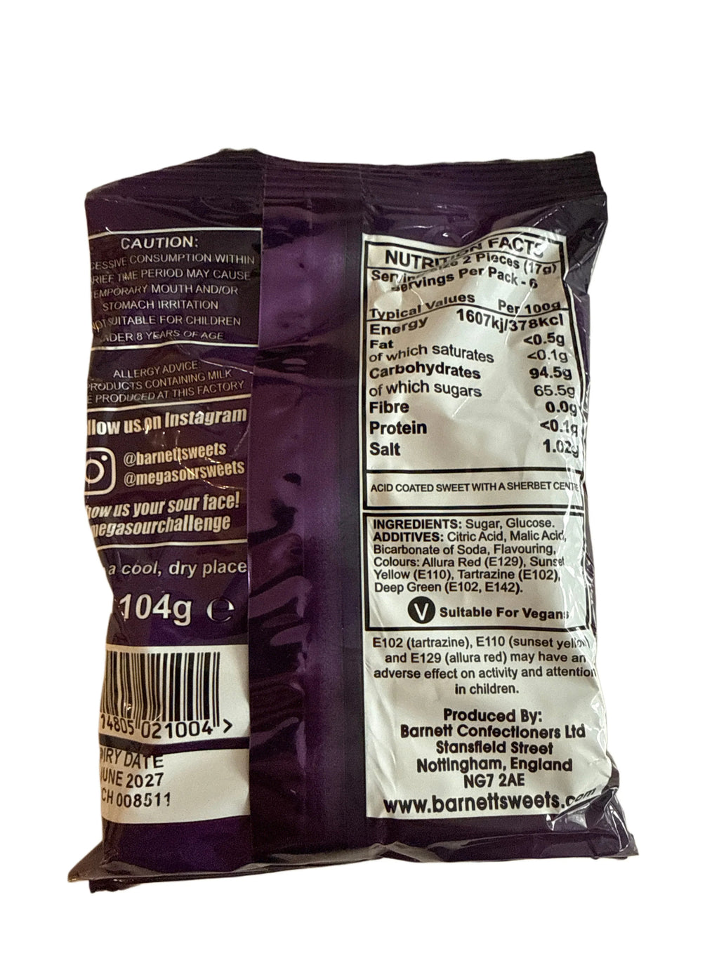 Barnetts Mega Fruit Flavoured Candy 104G - U.K Edition