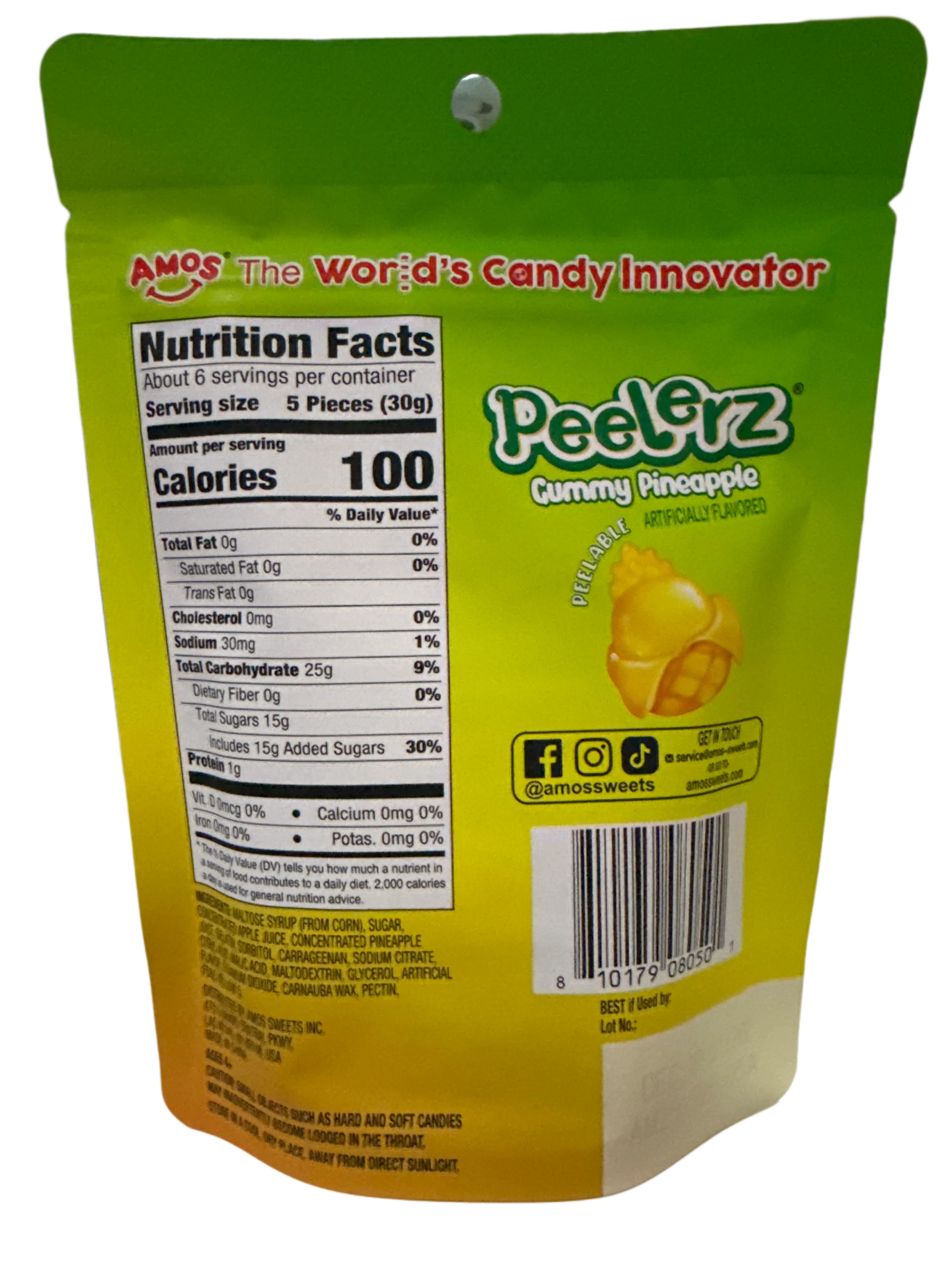 Amos Peelerz Pineapple Peelable Gummy Candy 170G - U.S Edition