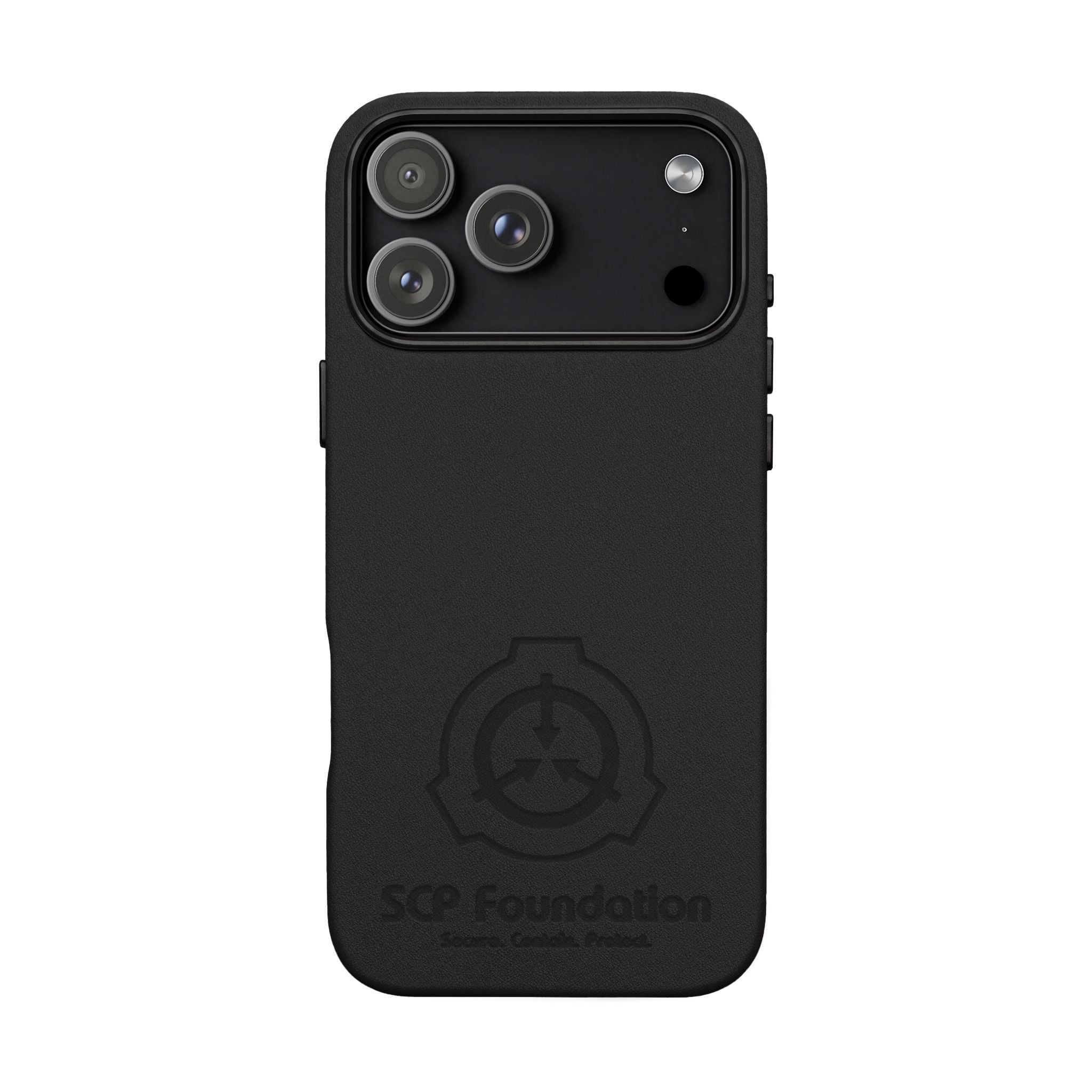 SCP Foundation PU Leather Phone Case — Embossed Logo Engraving
