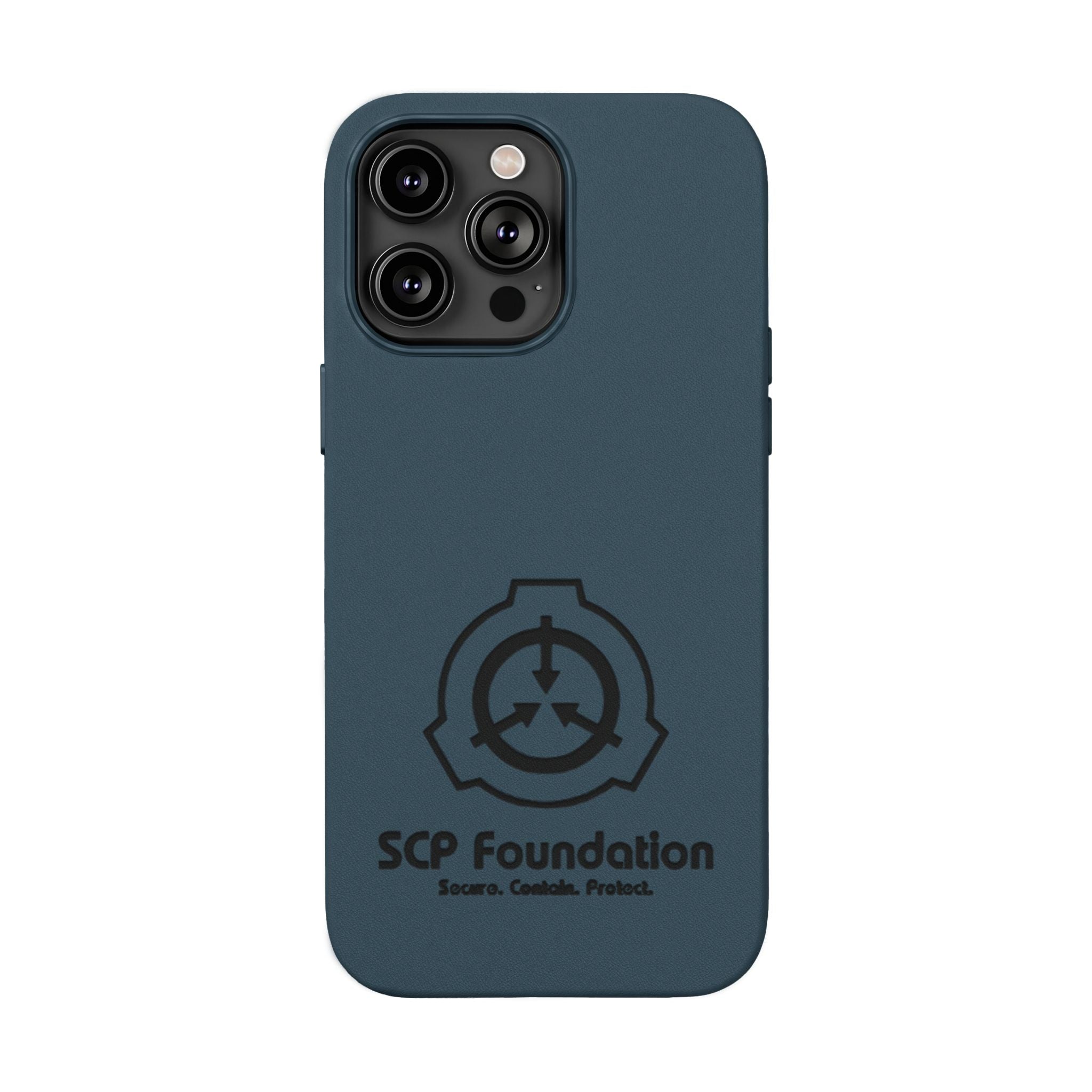 SCP Foundation PU Leather Phone Case — Embossed Logo Engraving