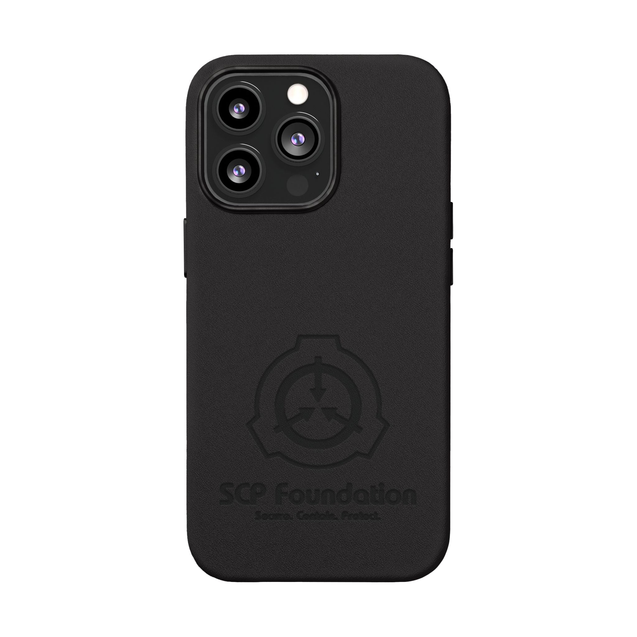 SCP Foundation PU Leather Phone Case — Embossed Logo Engraving