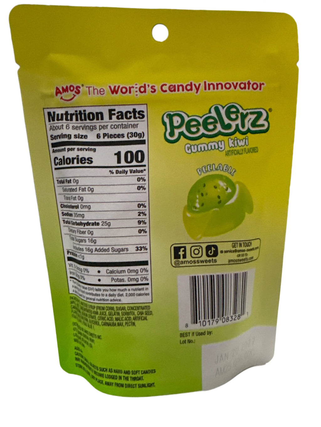 Amos Peelerz Kiwi Peelable Gummy Candy 170G - U.S Edition
