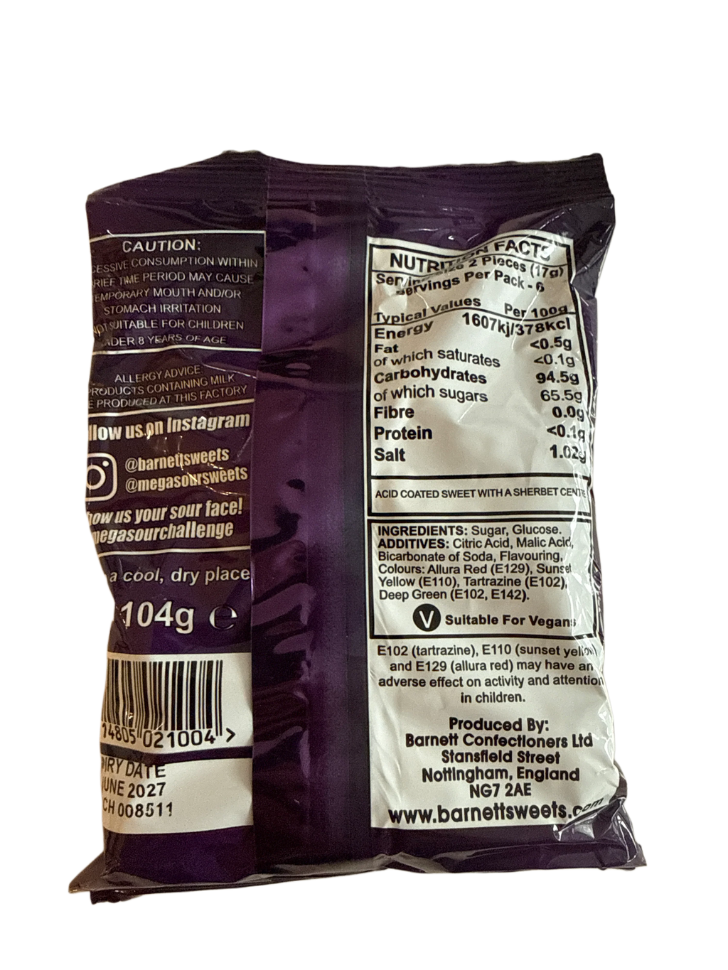 Barnetts Mega Fruit Flavoured Candy 104G - U.K Edition