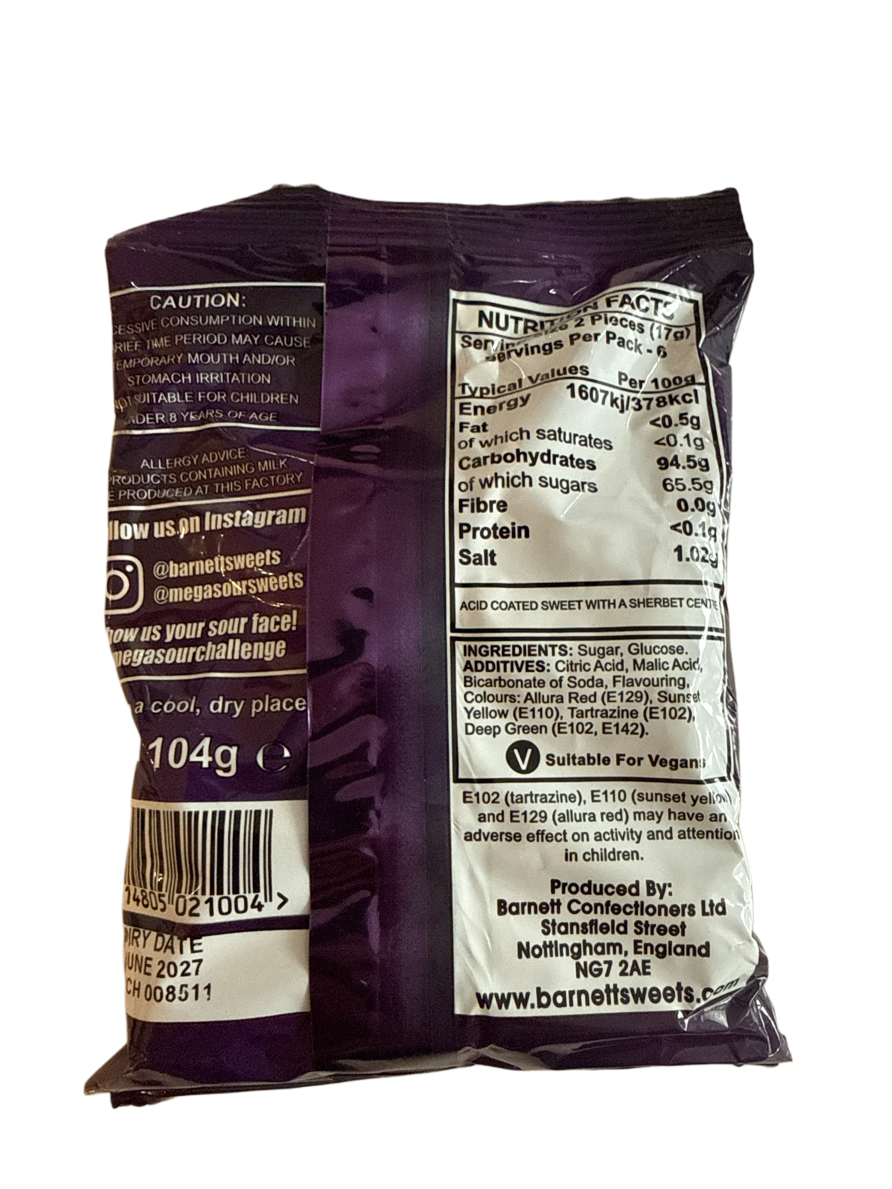 Barnetts Mega Fruit Flavoured Candy 104G - U.K Edition