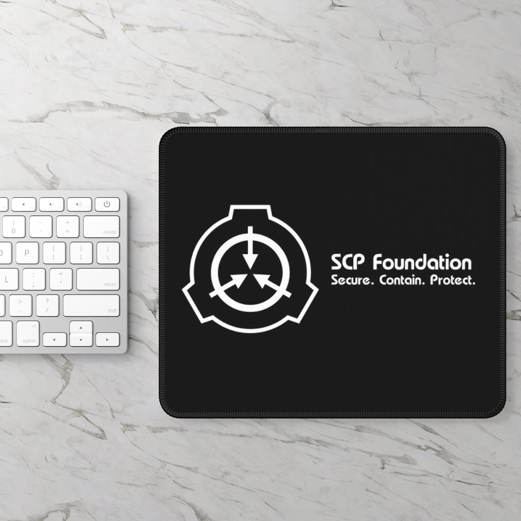 SCP Foundation Gaming Mouse Pad — Secure. Contain. Protect. Black Desk Mat for Gamers & Fans