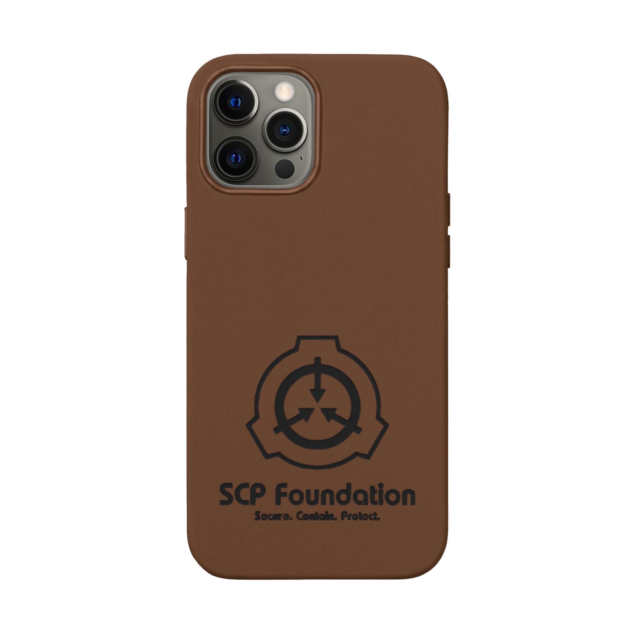 SCP Foundation PU Leather Phone Case — Embossed Logo Engraving