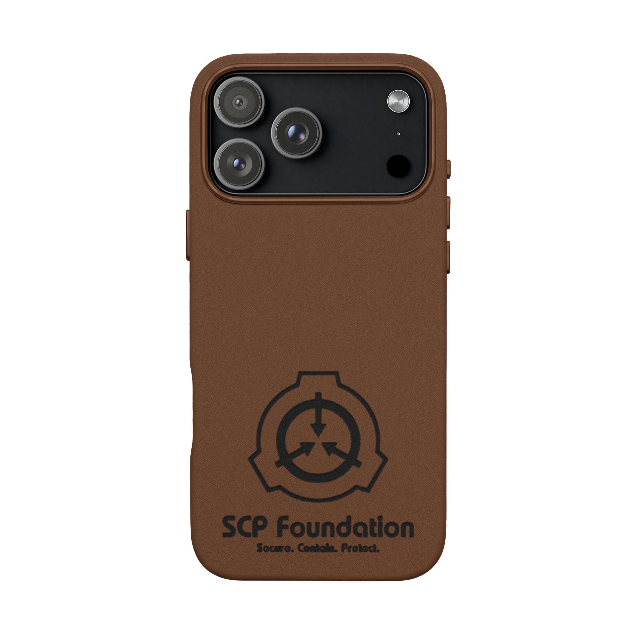 SCP Foundation PU Leather Phone Case — Embossed Logo Engraving