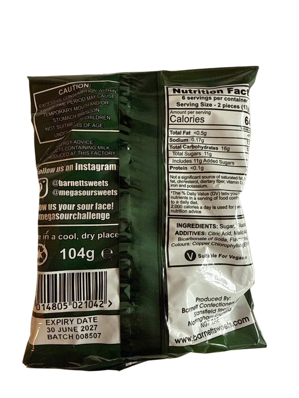 Barnetts Mega Sour Apple Candy 104G - U.K Edition