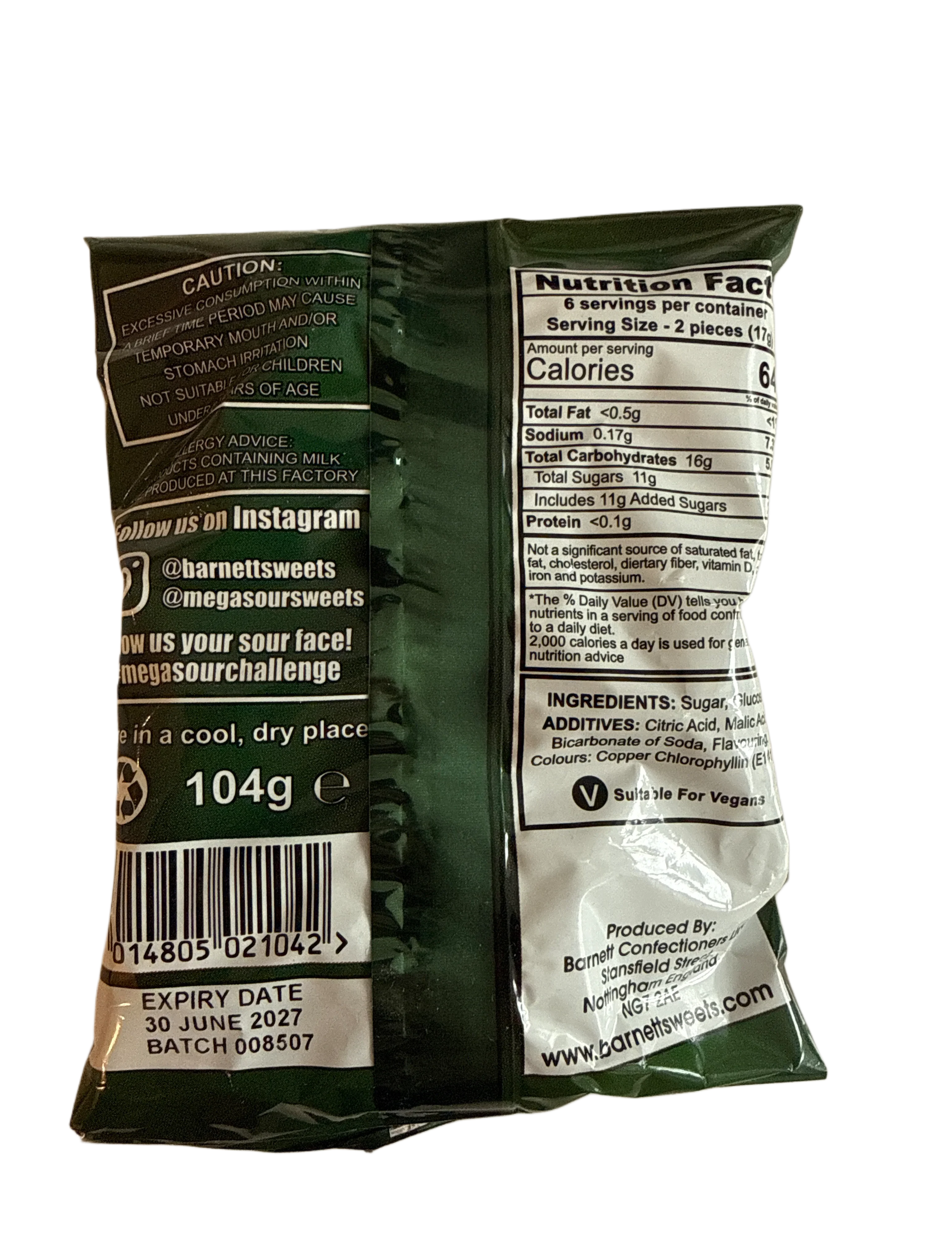 Barnetts Mega Sour Apple Candy 104G - U.K Edition